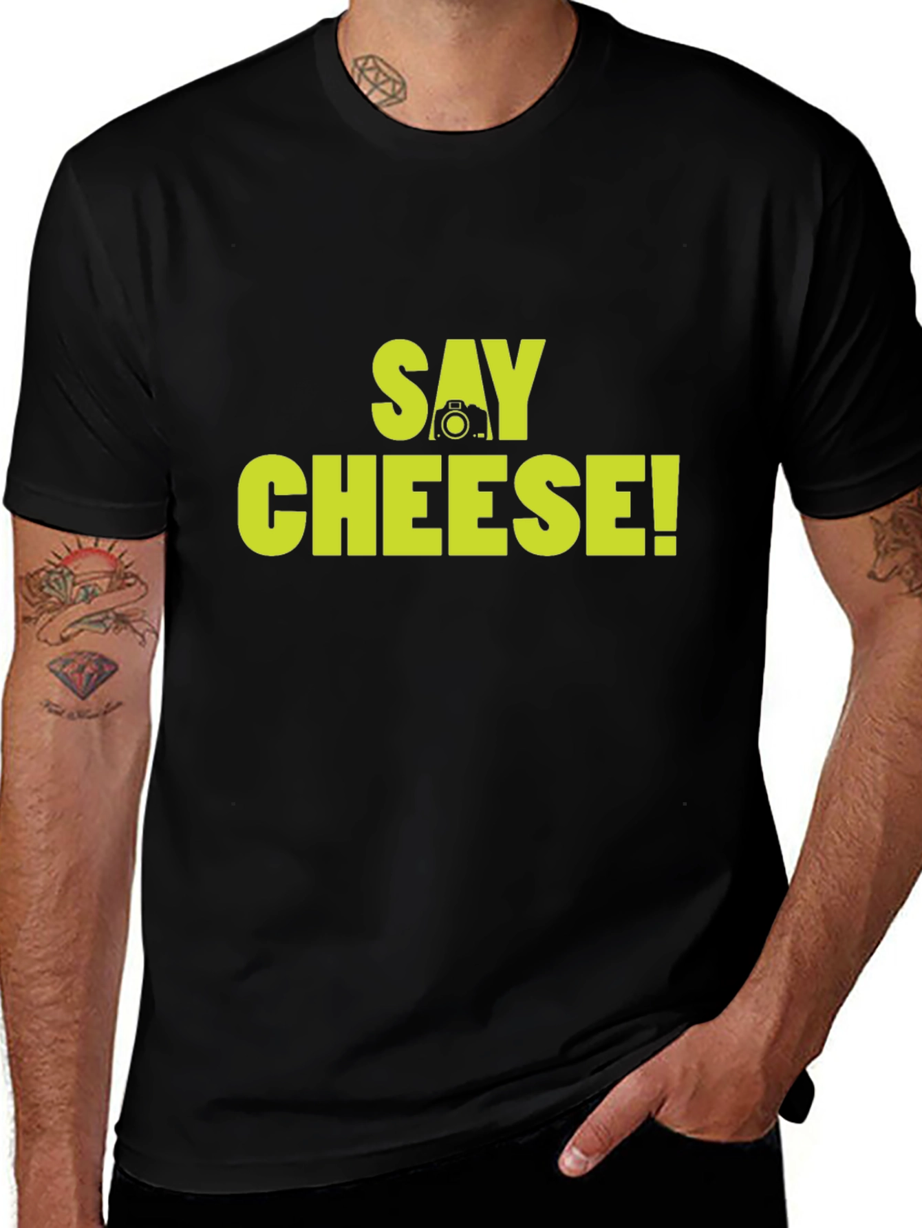 Say Cheese! Graphic Crew Neck T-Shirt - Black