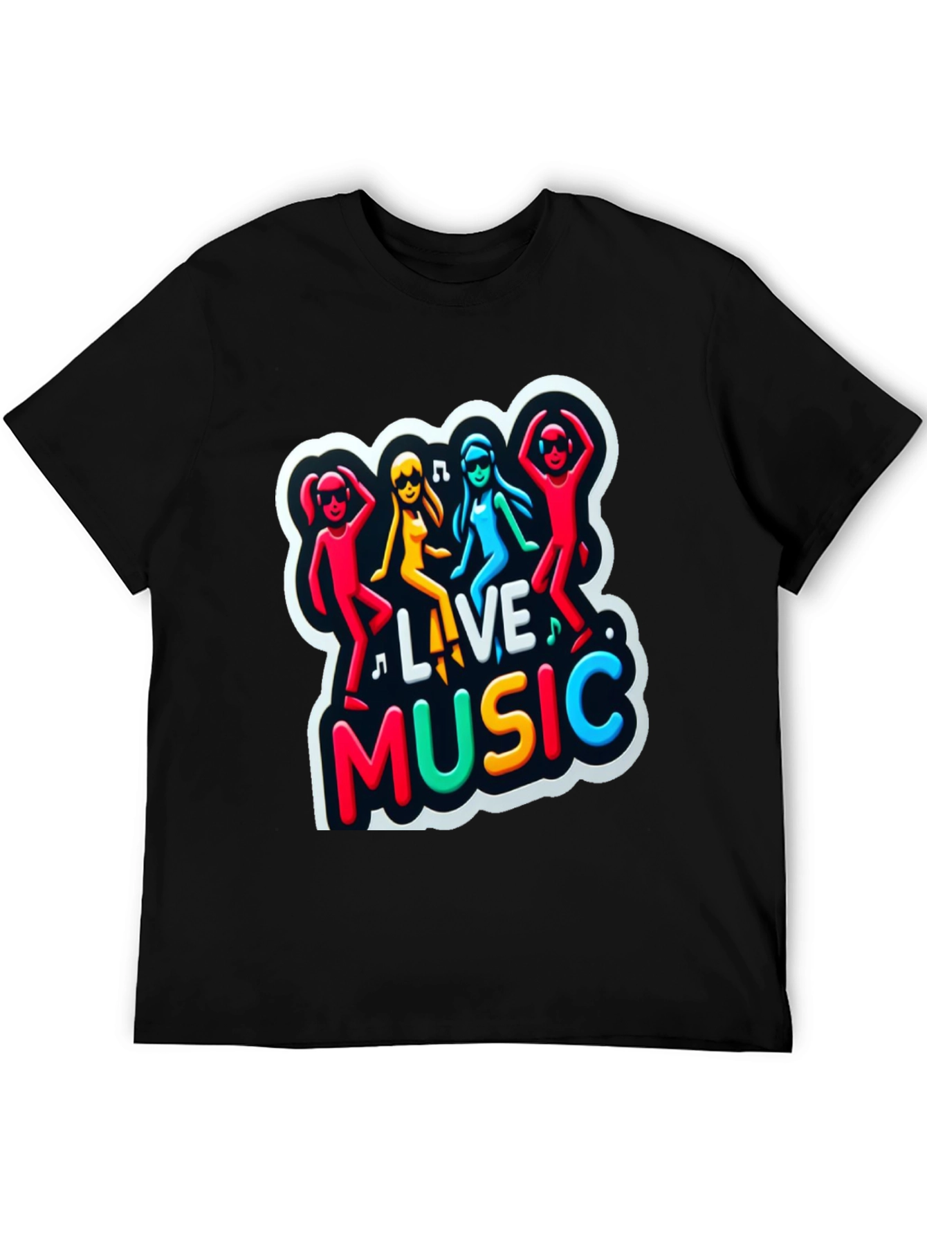 Live Music Graphic Print Black Tee