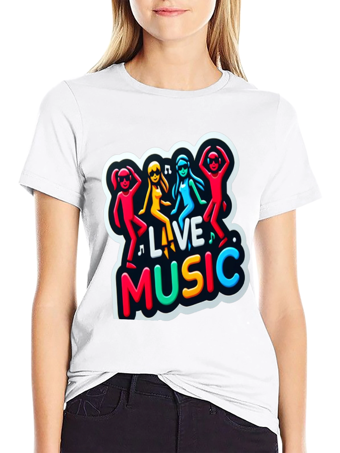 Live Music Graphic Print Black Tee