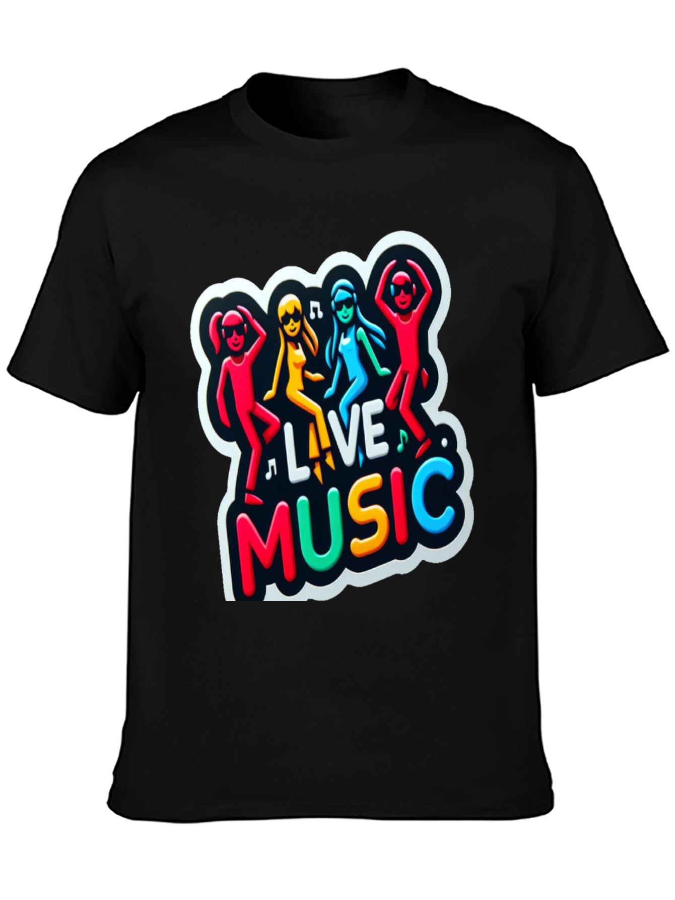 Live Music Graphic Print Black Tee