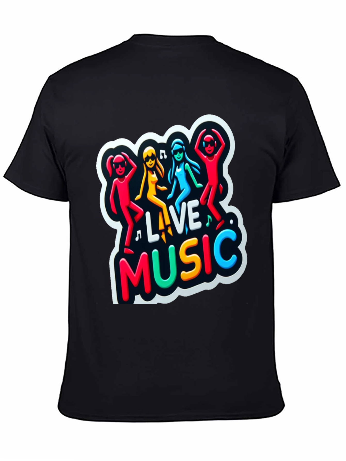 Live Music Graphic Print Black Tee
