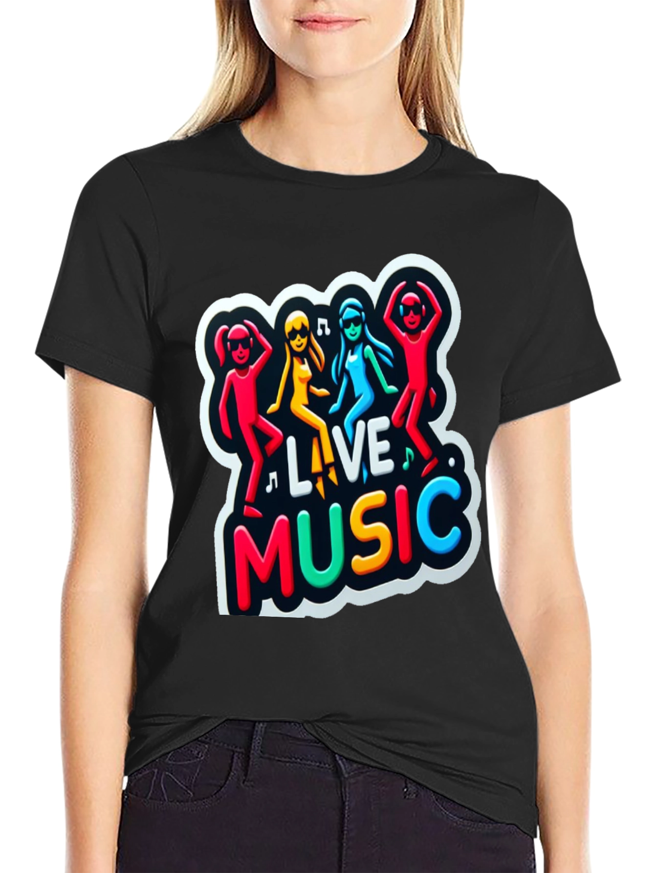 Live Music Graphic Print Black Tee