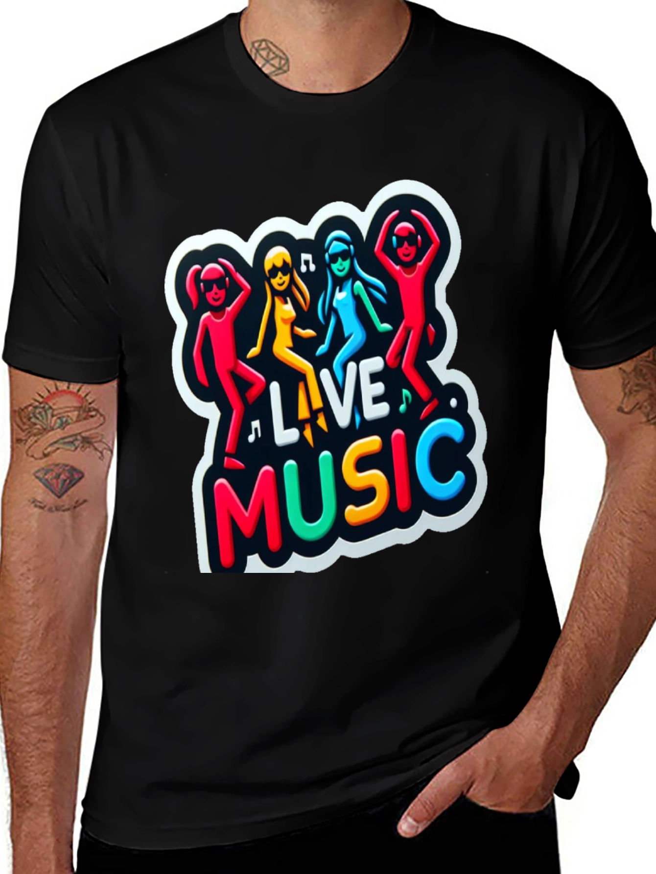 Live Music Graphic Print Black Tee