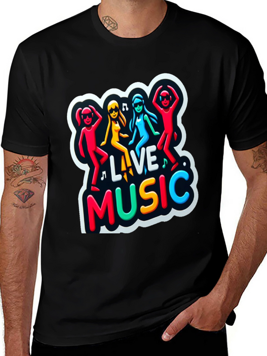 Live Music Graphic Print Black Tee