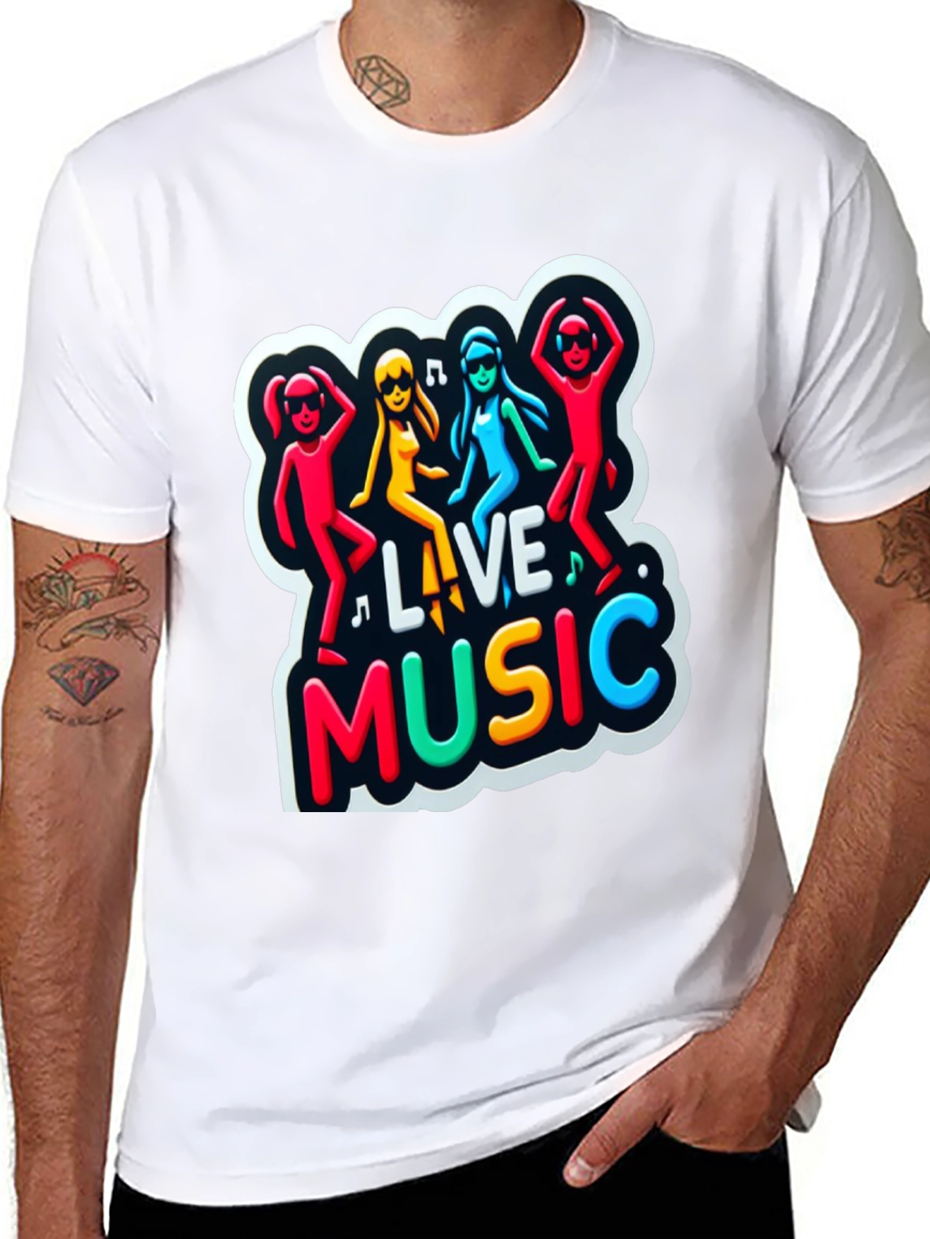 Live Music Graphic Print Black Tee