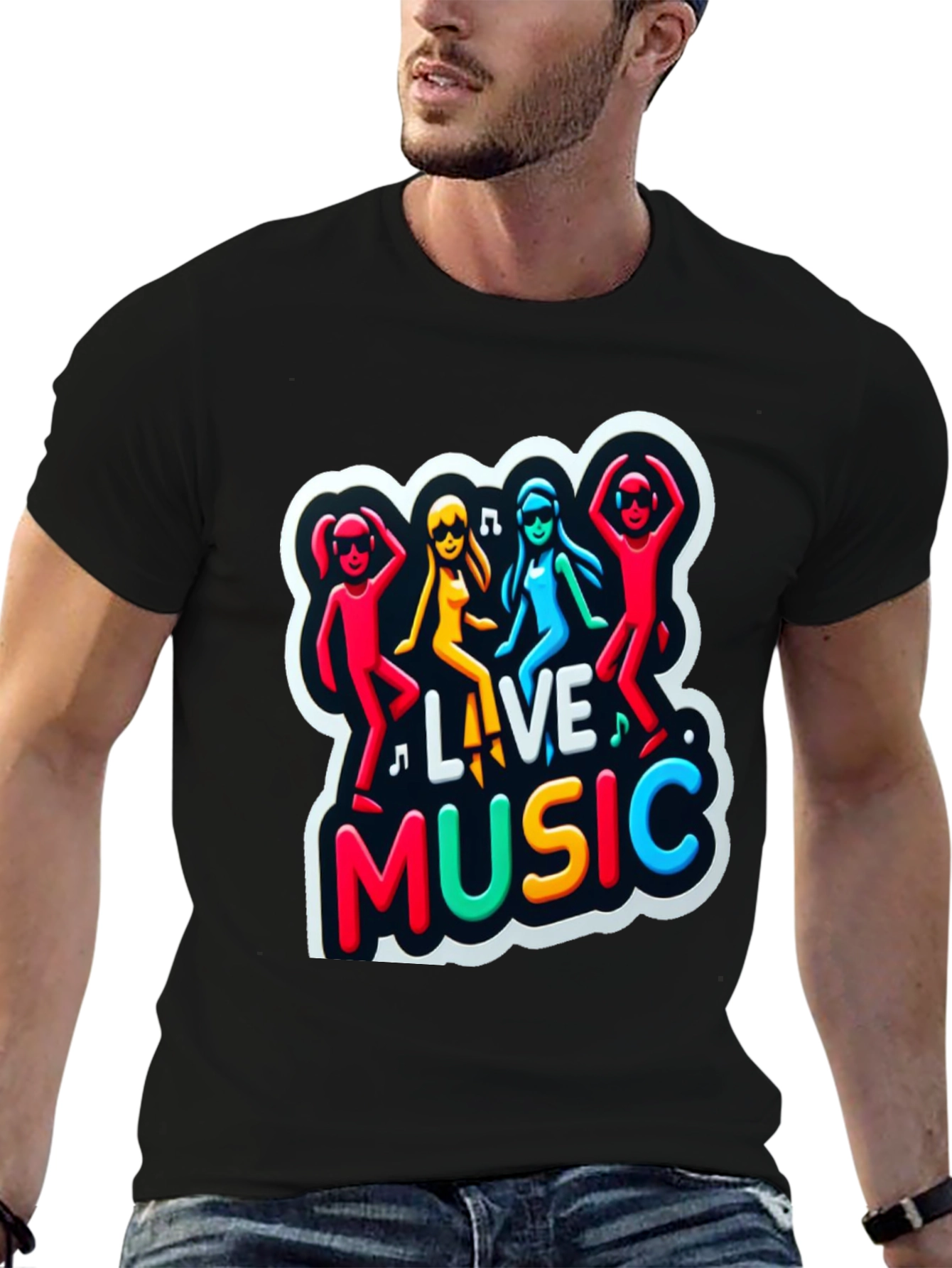 Live Music Graphic Print Black Tee