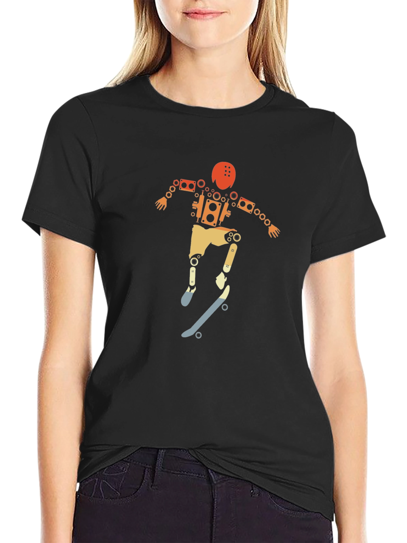 Skateboarding Robot Graphic Tee - Unique Design