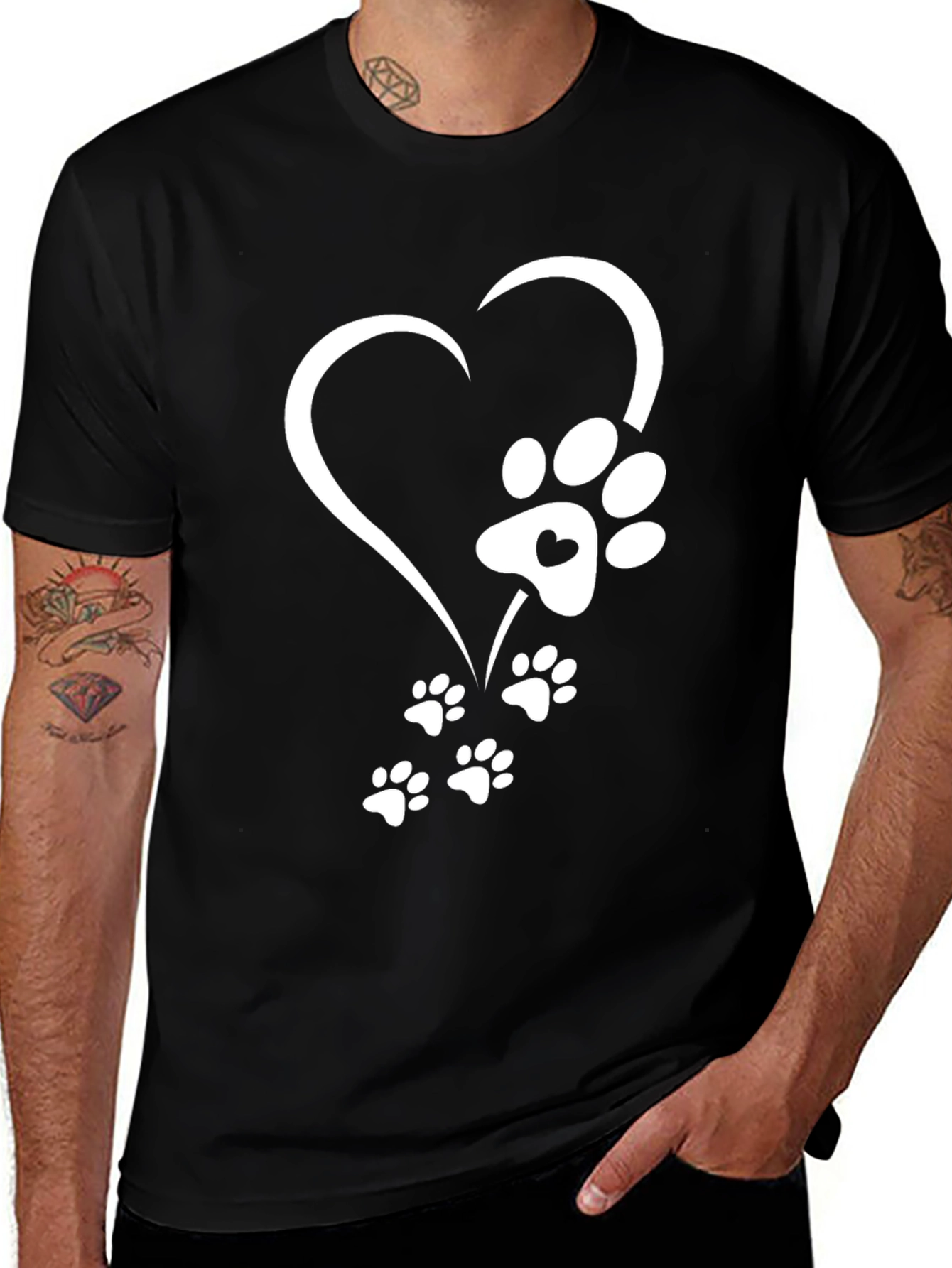 Heart Paw Print Graphic Tee - Black