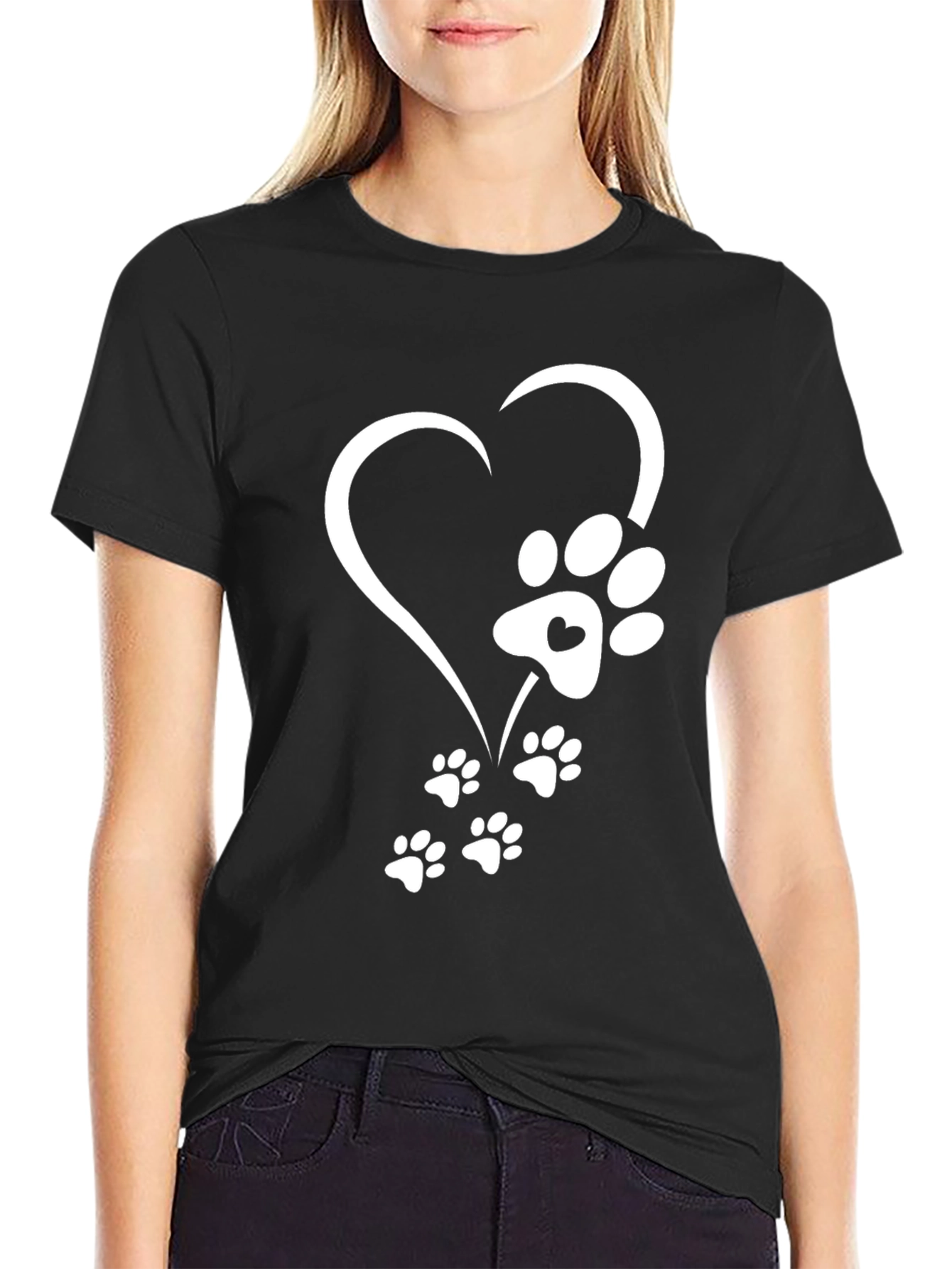 Heart Paw Print Graphic Tee - Black