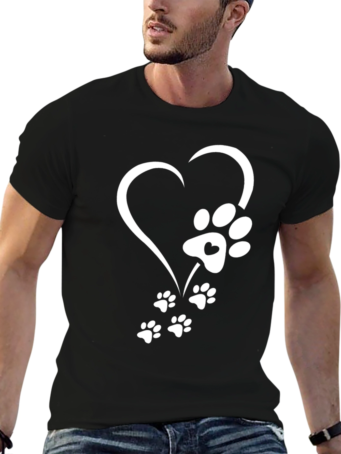 Heart Paw Print Graphic Tee - Black