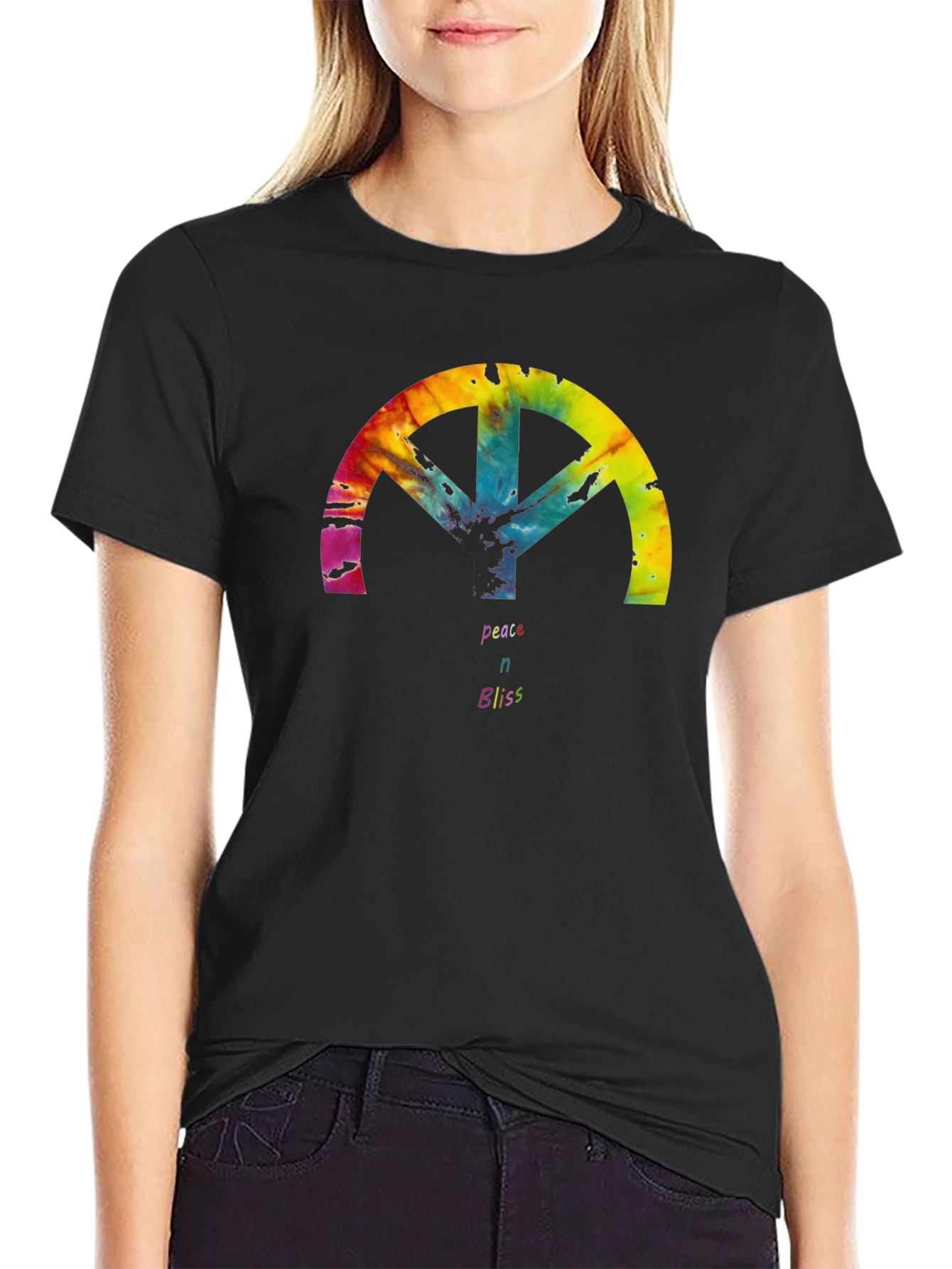 Peace & Bliss Tie Dye Graphic Tee - Black
