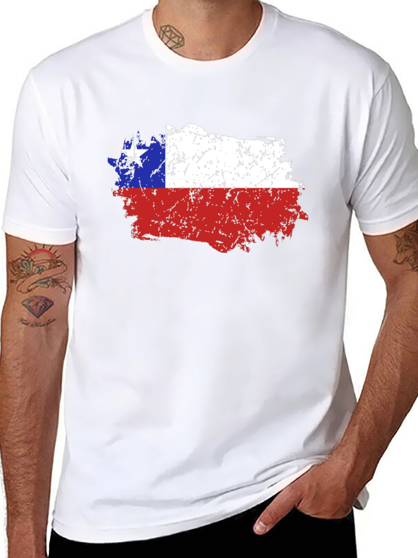 Chile Flag Distressed T-Shirt - Mens Graphic Tee