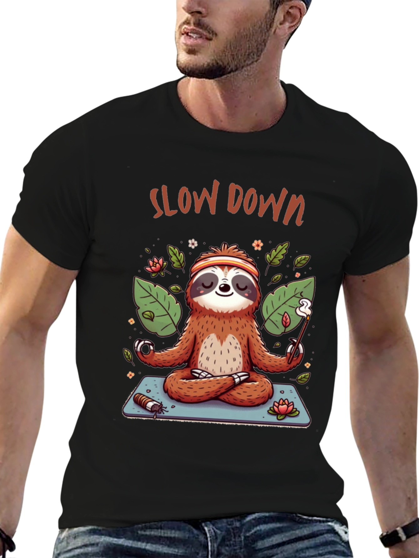 Slow Down Sloth Meditation T-Shirt - Relaxed Graphic Tee