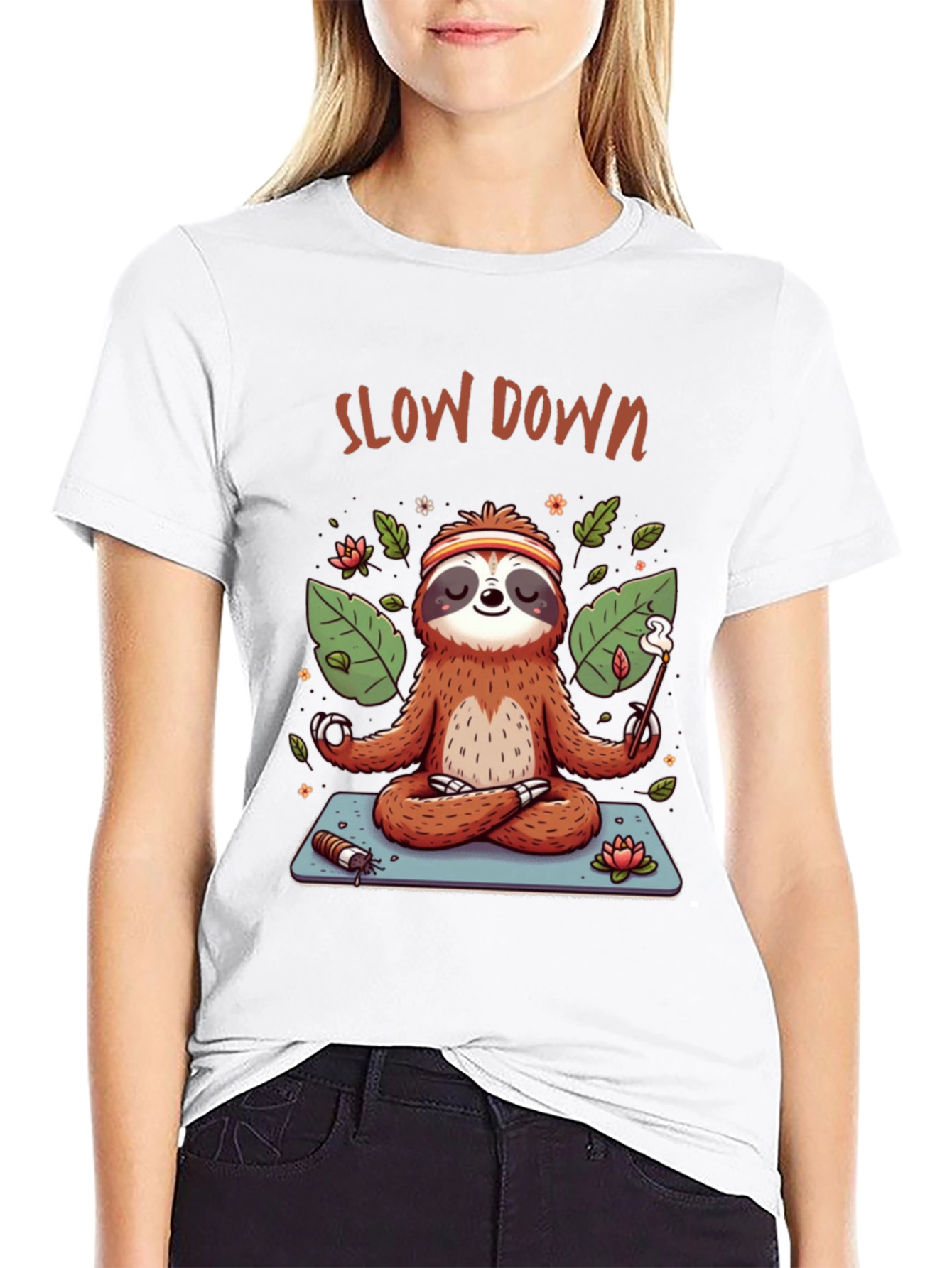 Slow Down Sloth Meditation T-Shirt - Relaxed Graphic Tee