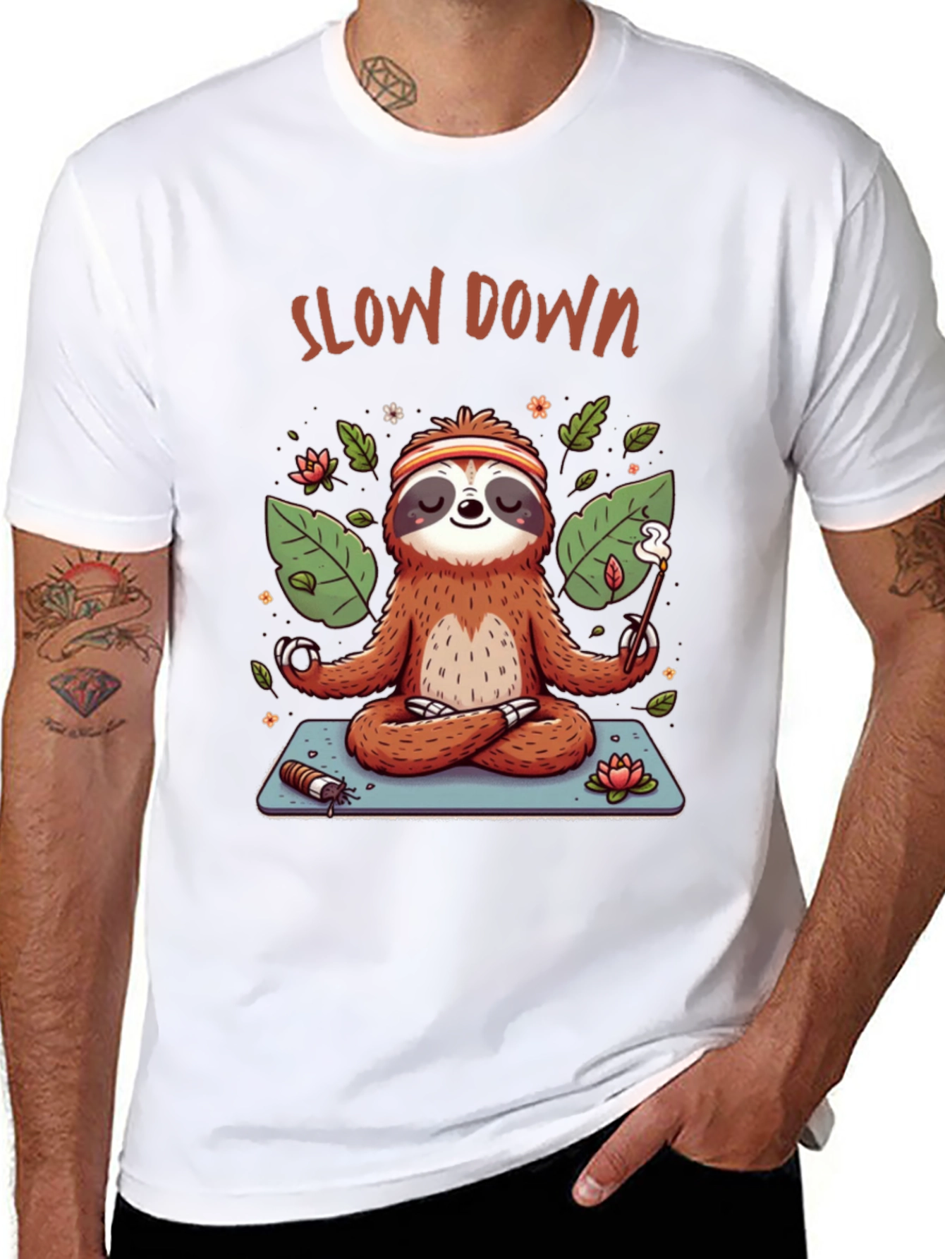 Slow Down Sloth Meditation T-Shirt - Relaxed Graphic Tee