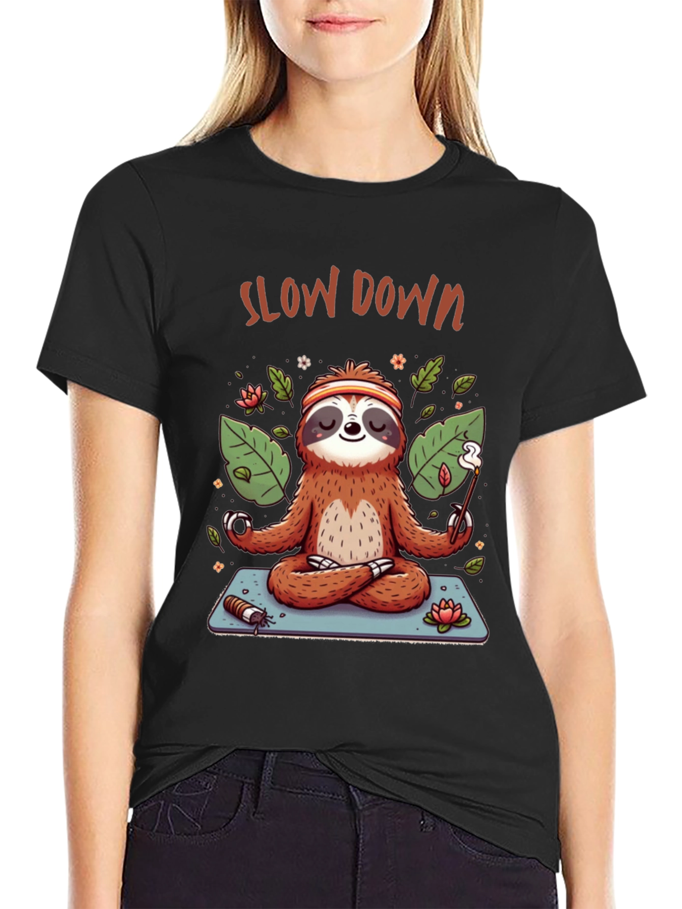Slow Down Sloth Meditation T-Shirt - Relaxed Graphic Tee
