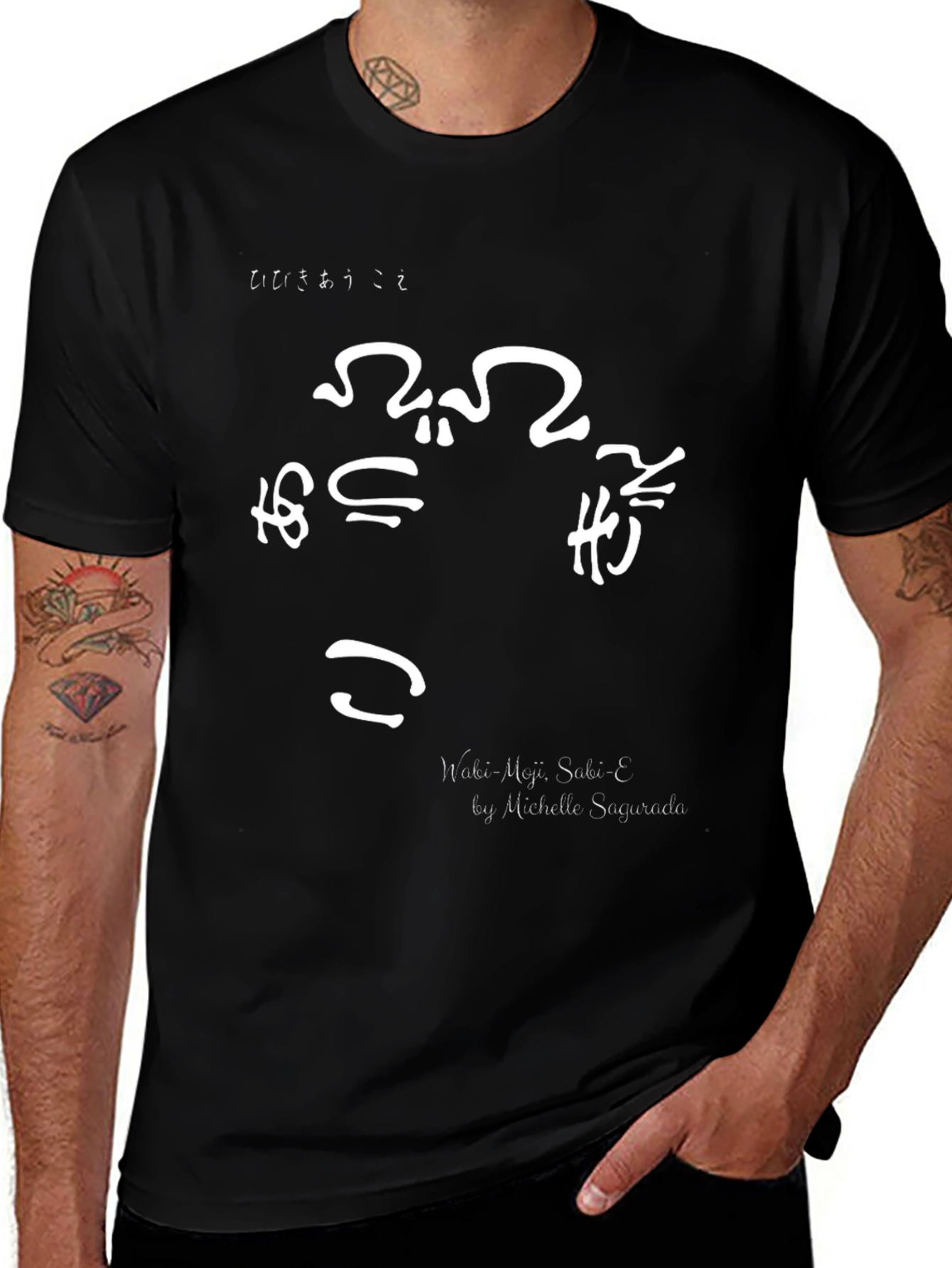 Unique Graphic Tee: Naki-Meji Sabi-E Design