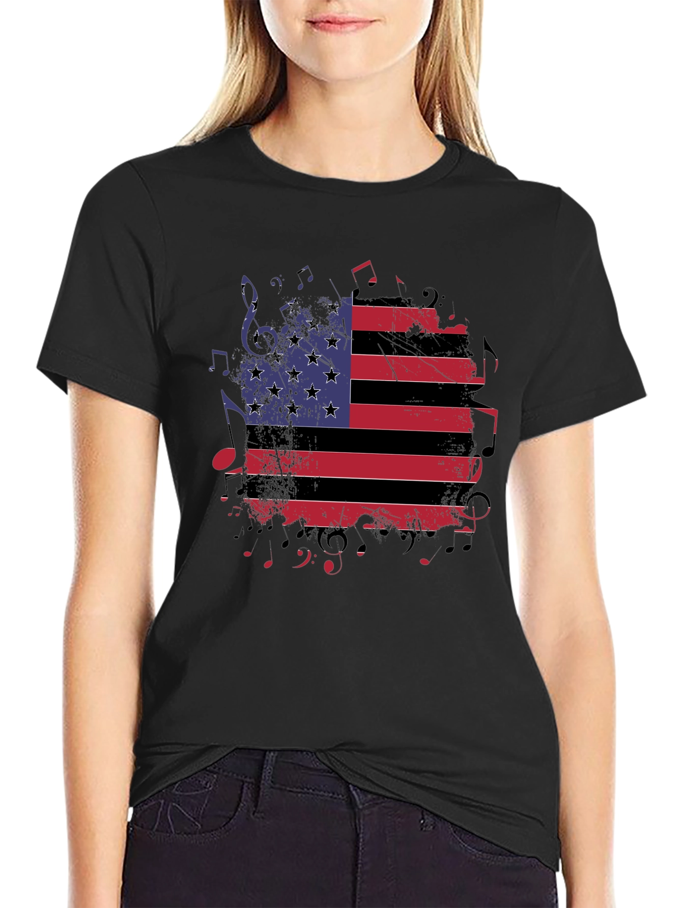 American Flag Music Notes Graphic T-Shirt
