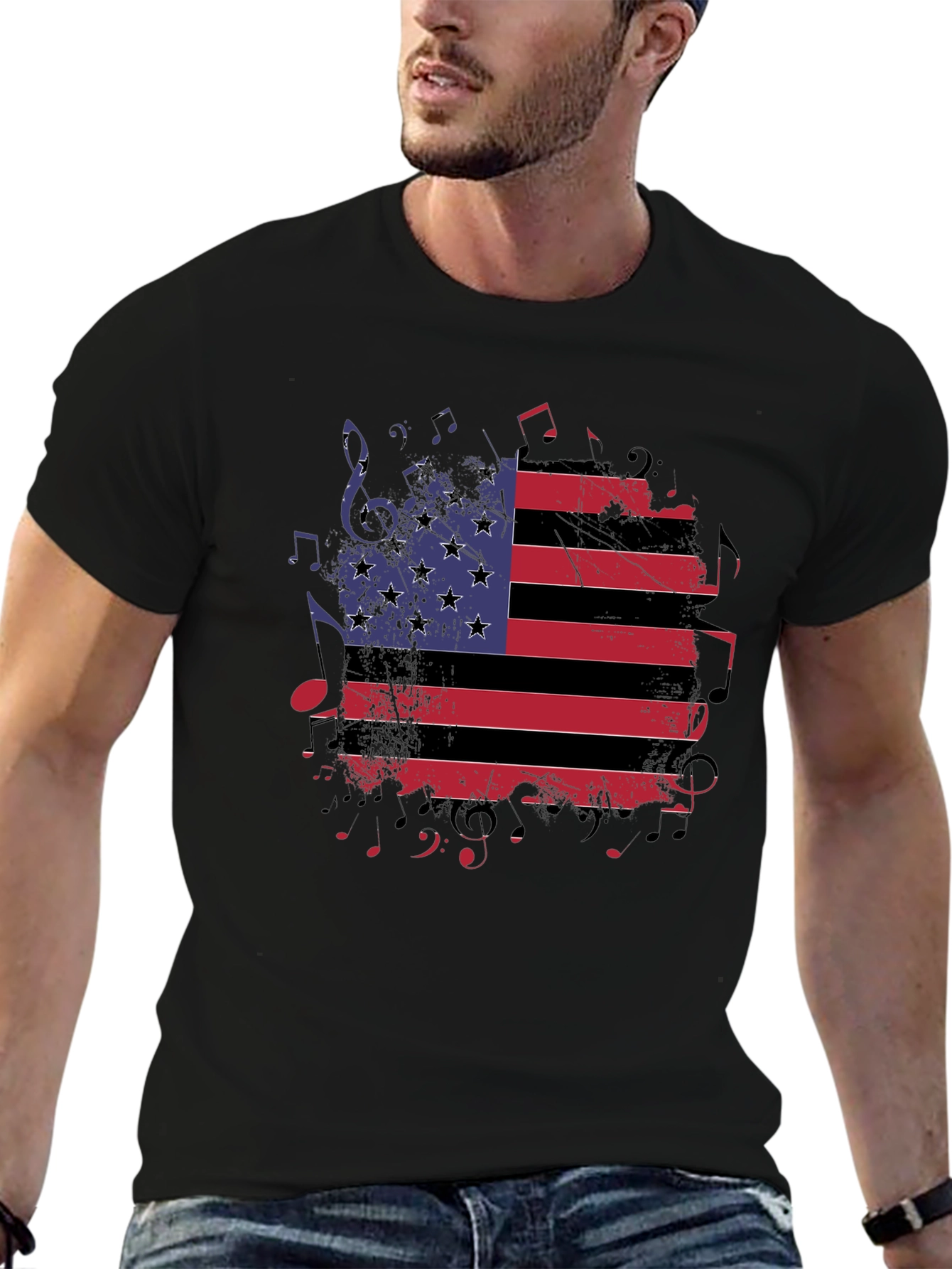 American Flag Music Notes Graphic T-Shirt