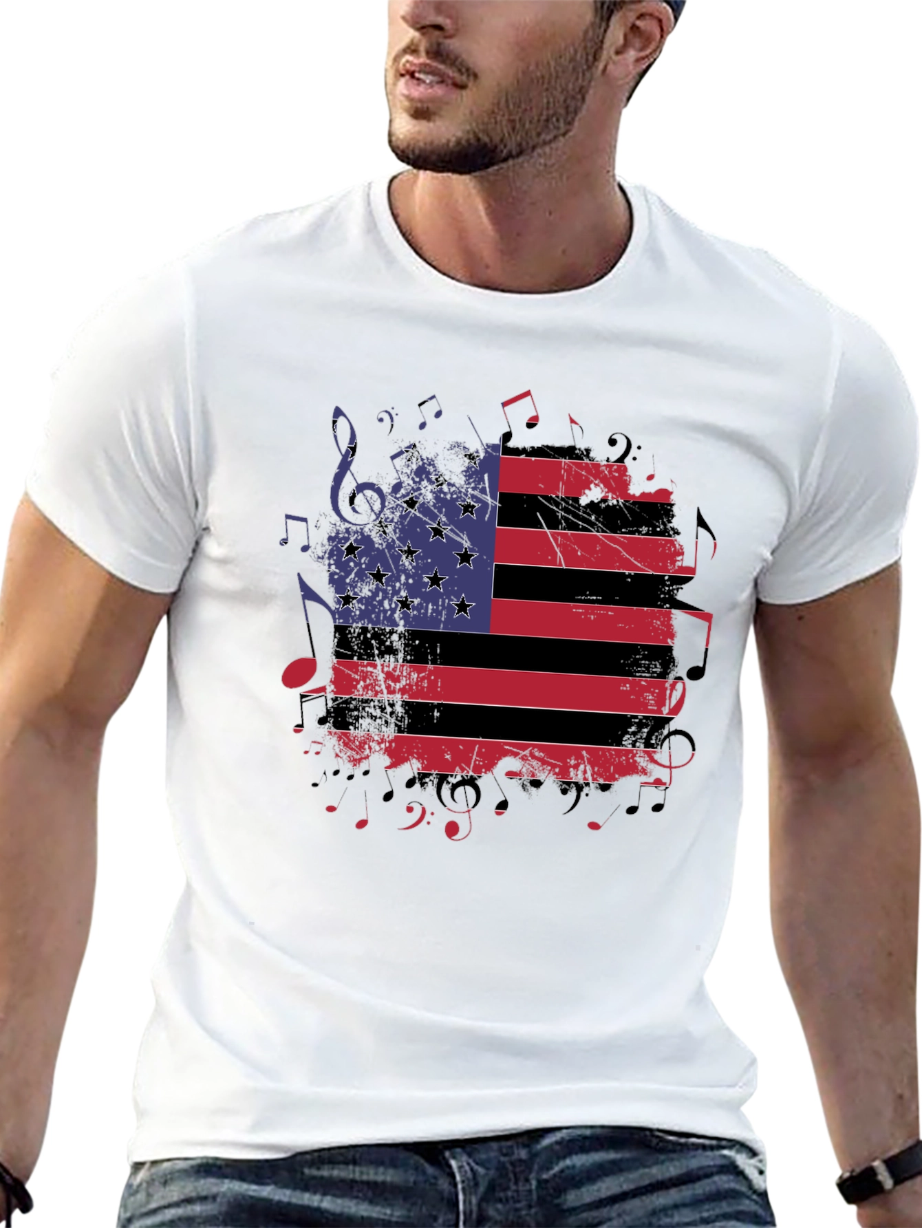 American Flag Music Notes Graphic T-Shirt
