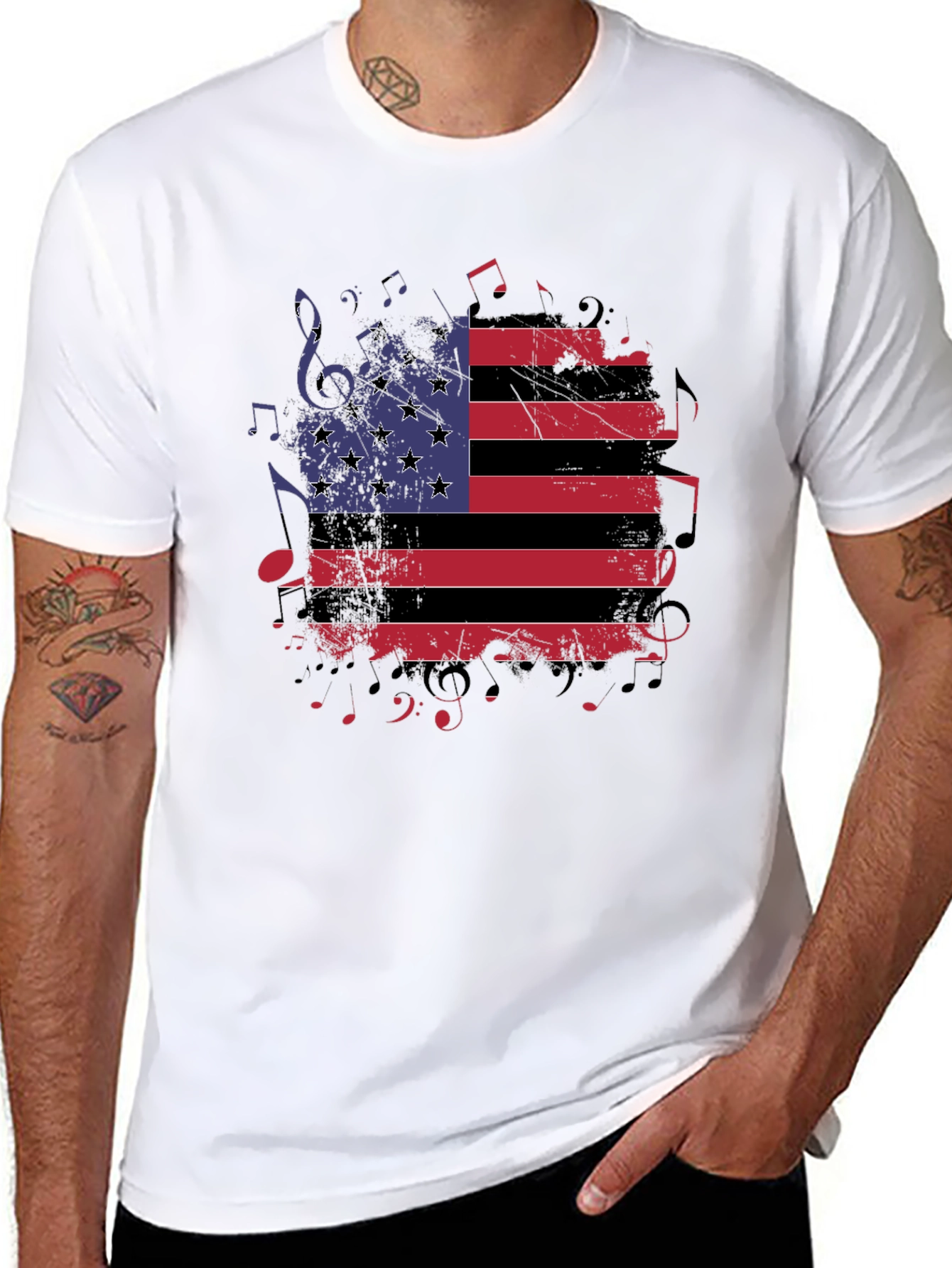 American Flag Music Notes Graphic T-Shirt