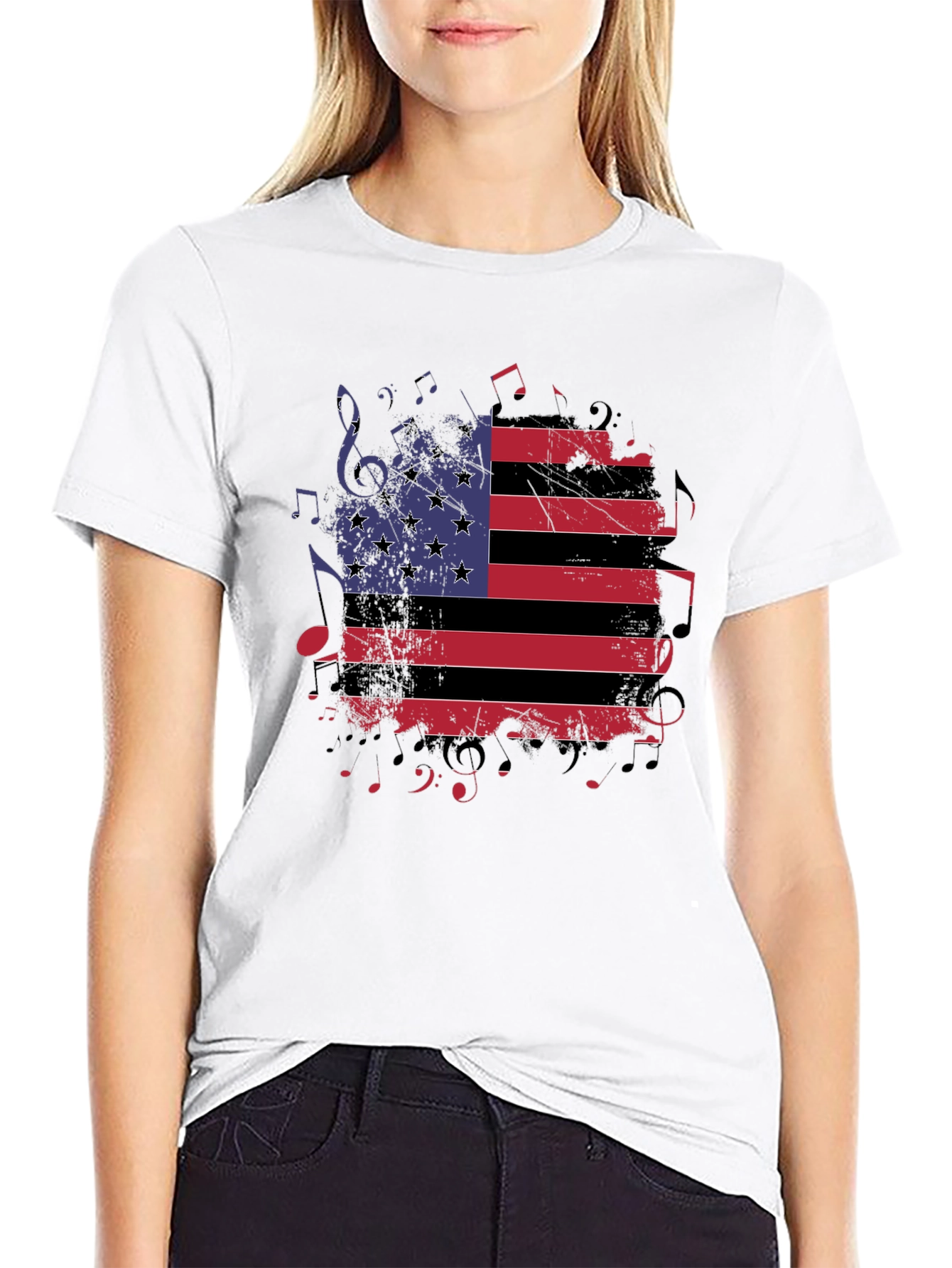 American Flag Music Notes Graphic T-Shirt