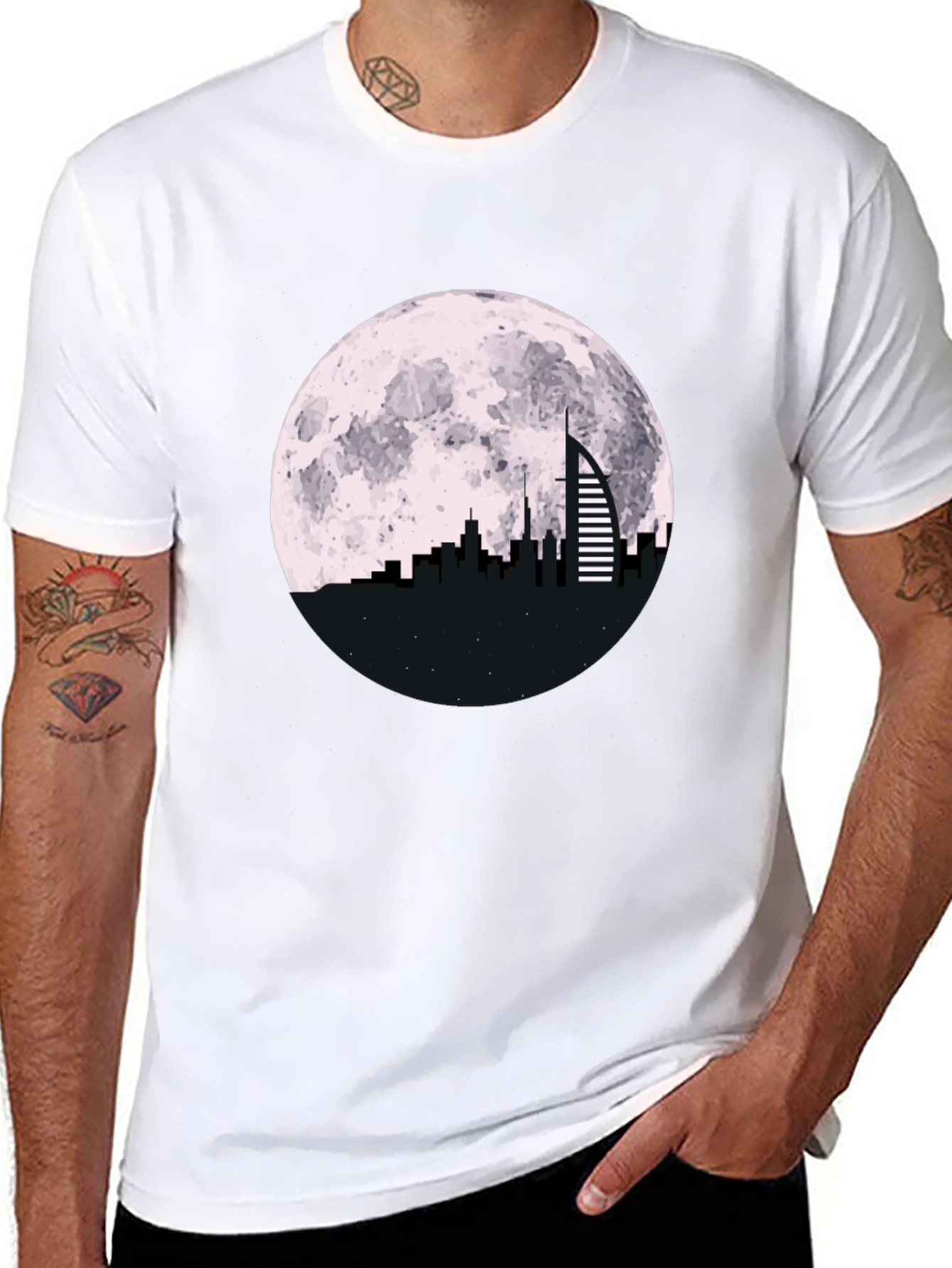 Cityscape Moon Graphic Tee - Black