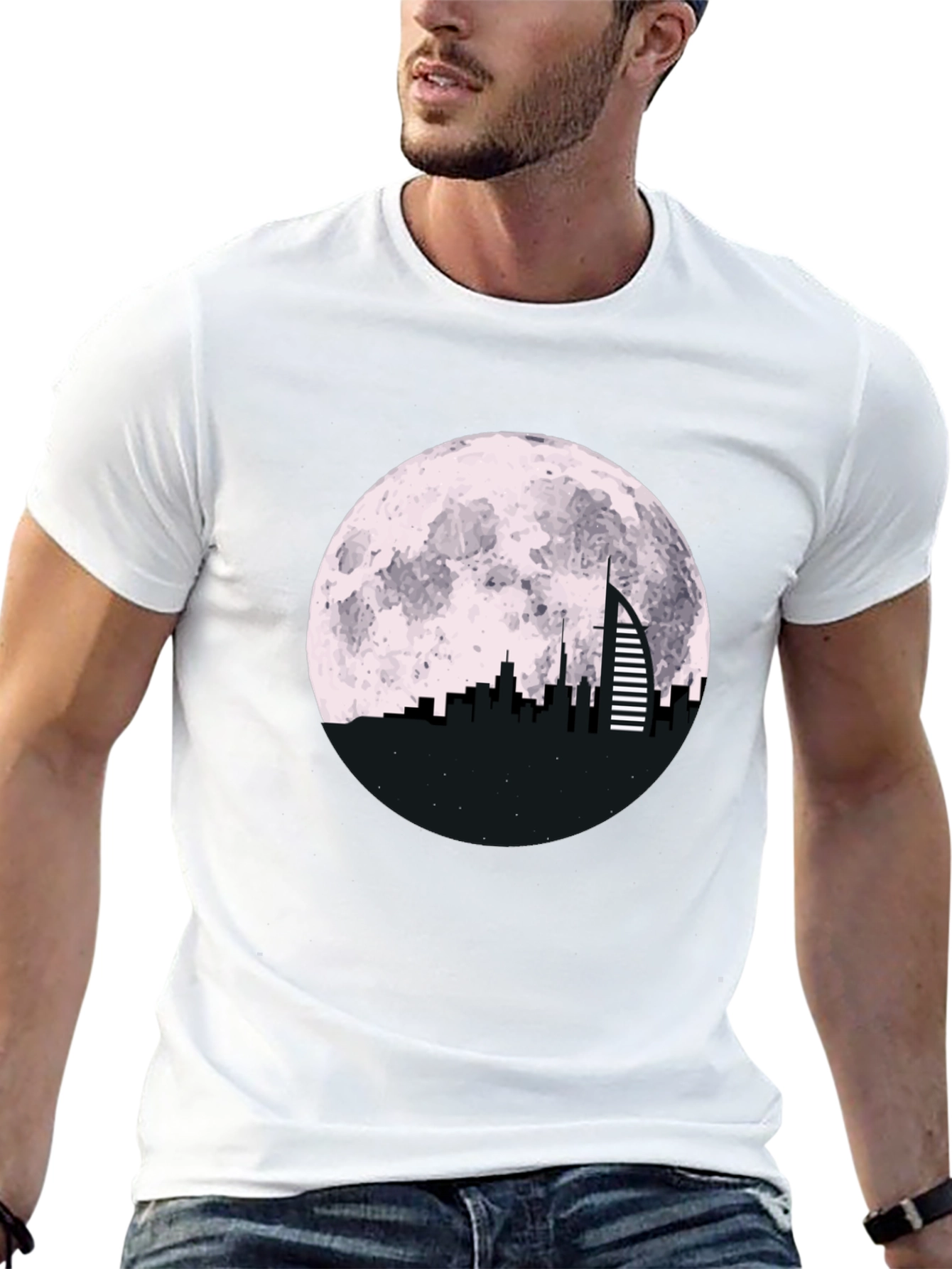 Cityscape Moon Graphic Tee - Black