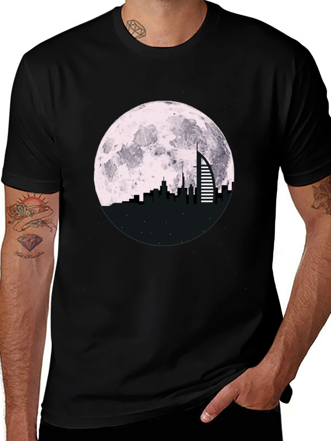 Cityscape Moon Graphic Tee - Black