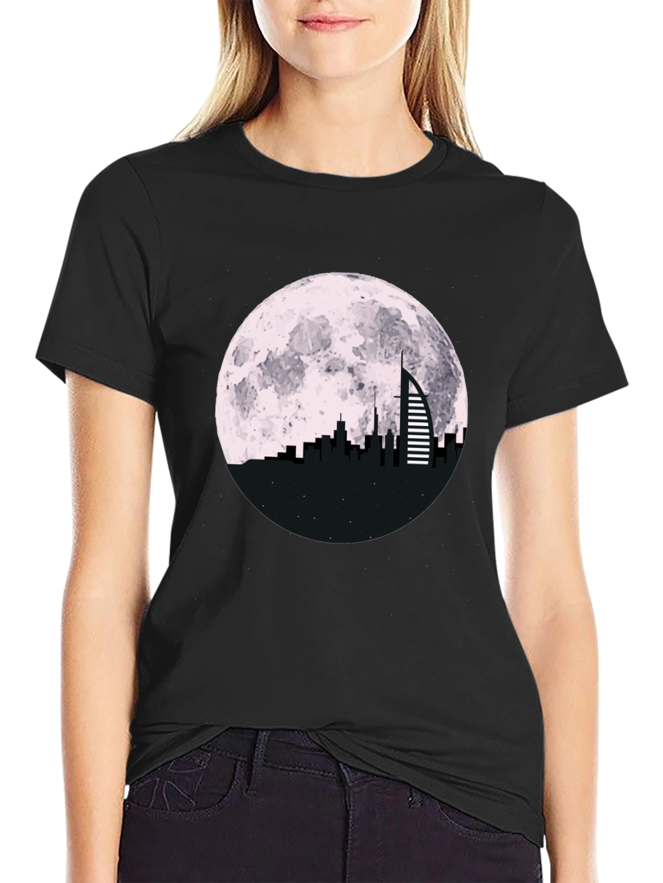 Cityscape Moon Graphic Tee - Black