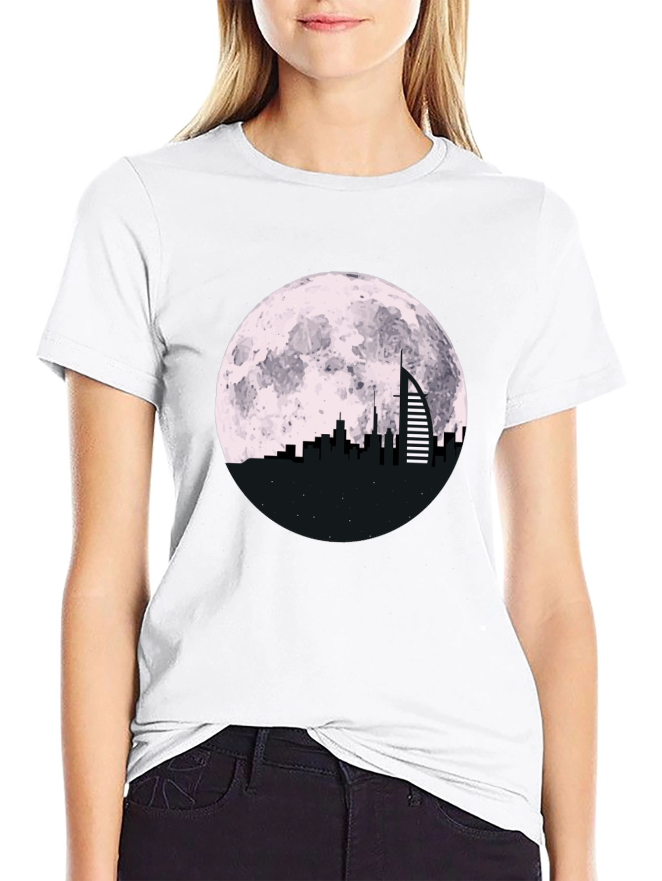 Cityscape Moon Graphic Tee - Black