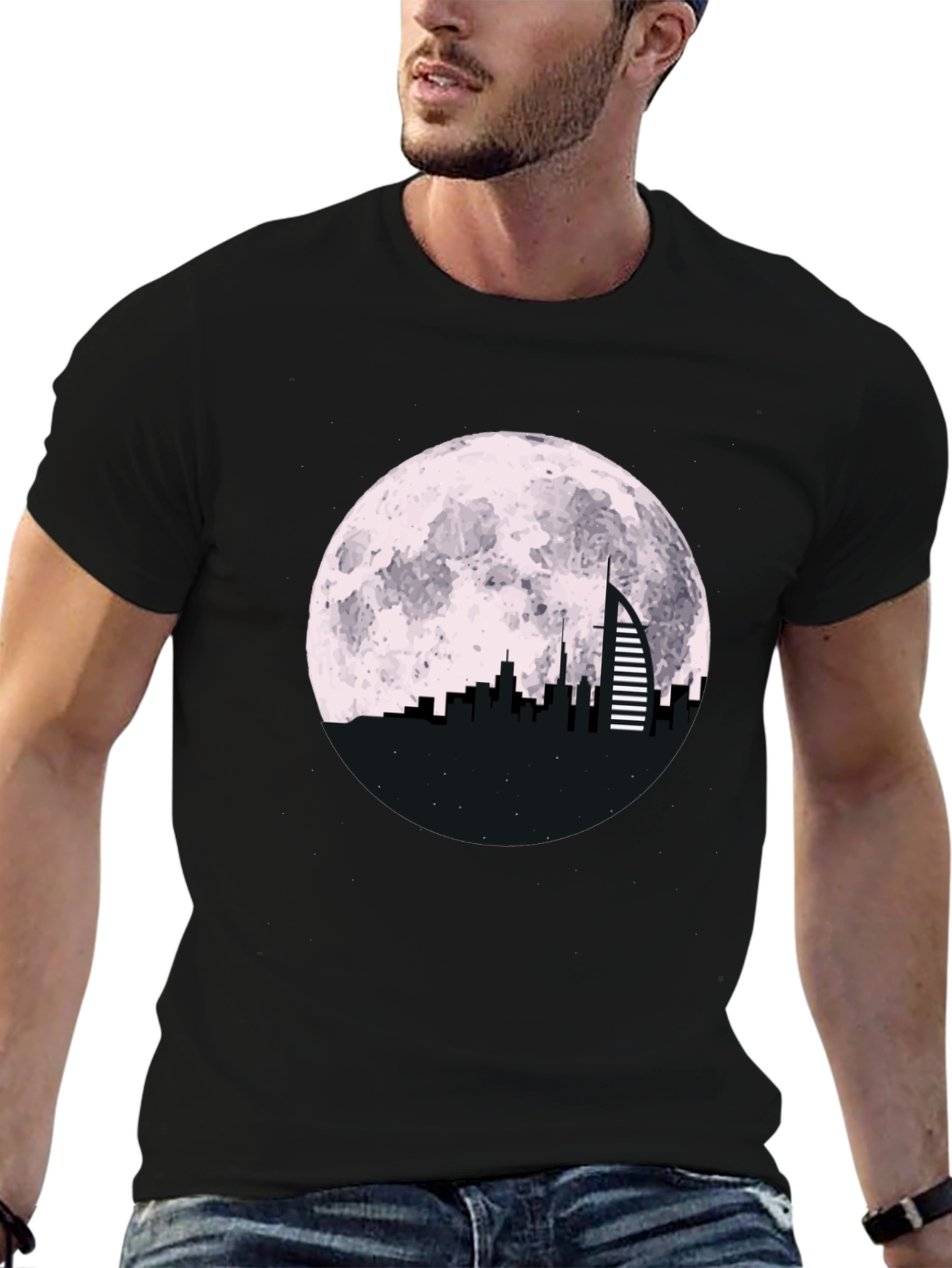 Cityscape Moon Graphic Tee - Black