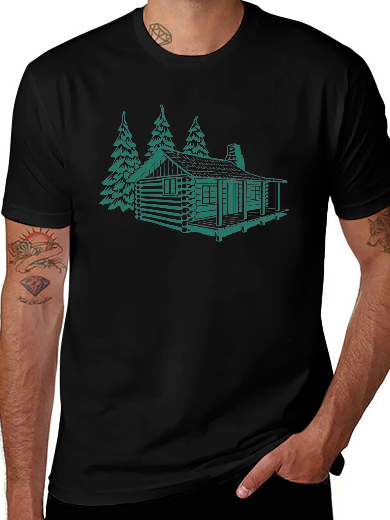 Cabin & Trees Graphic Tee - Black