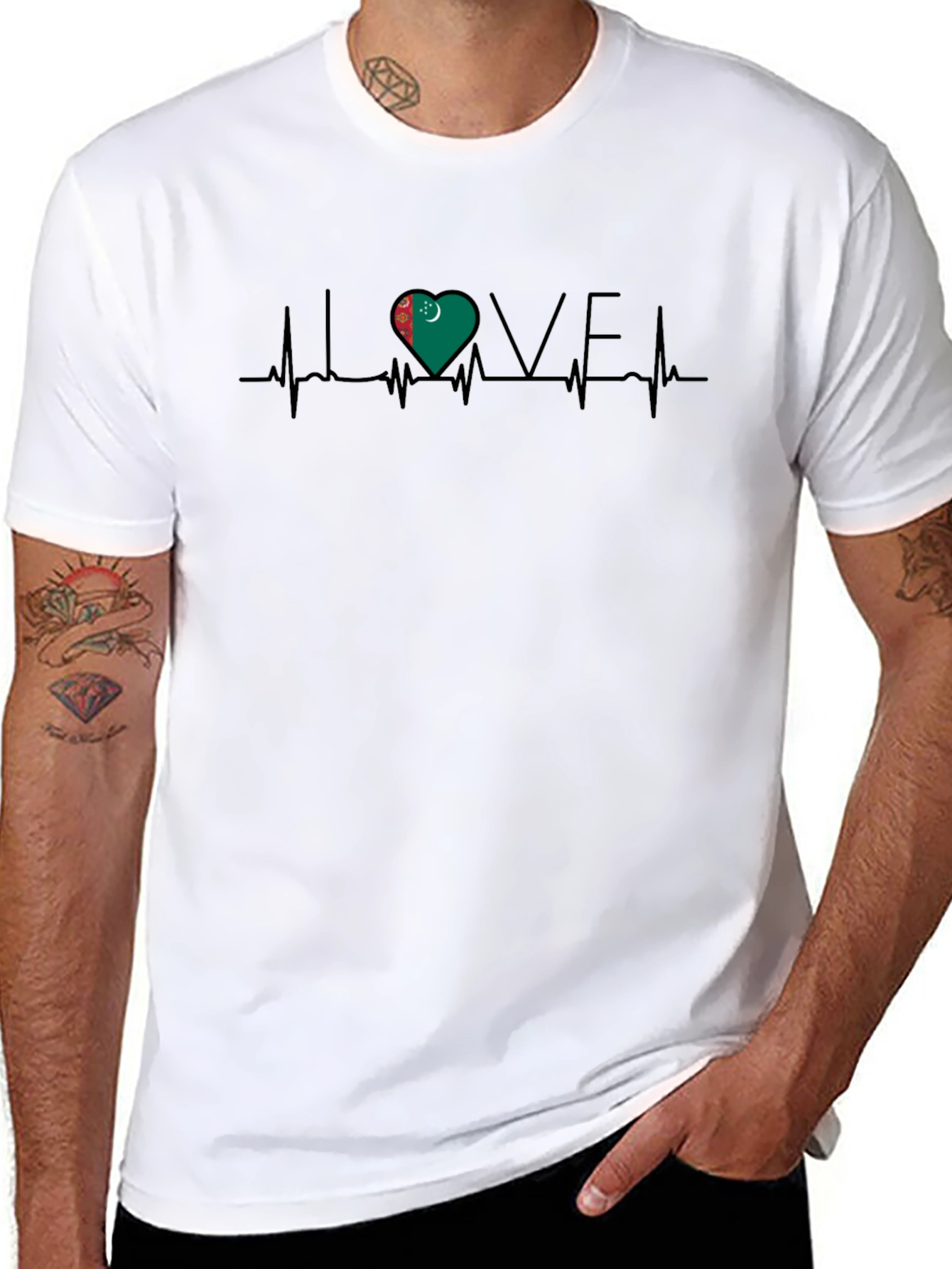 Turkmenistan Flag Heartbeat Love T-Shirt