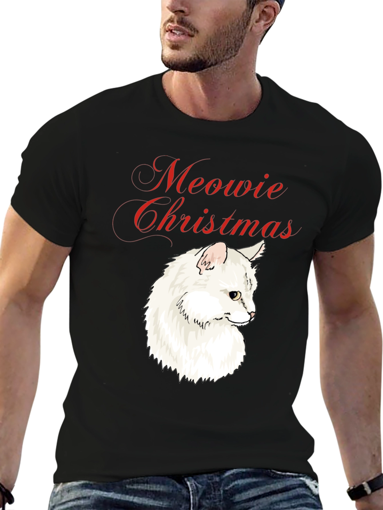 Meowie Christmas Cat T-Shirt - Festive Holiday Tee
