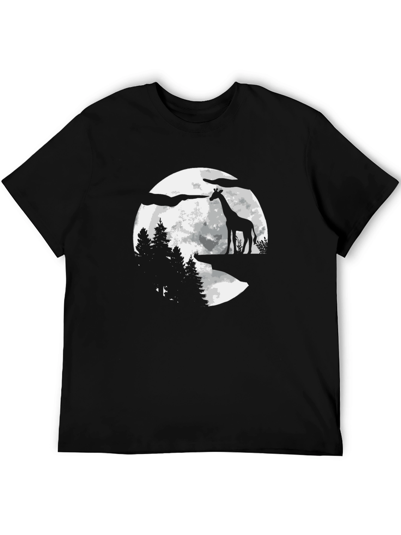 Giraffe Moon Silhouette Black T-Shirt