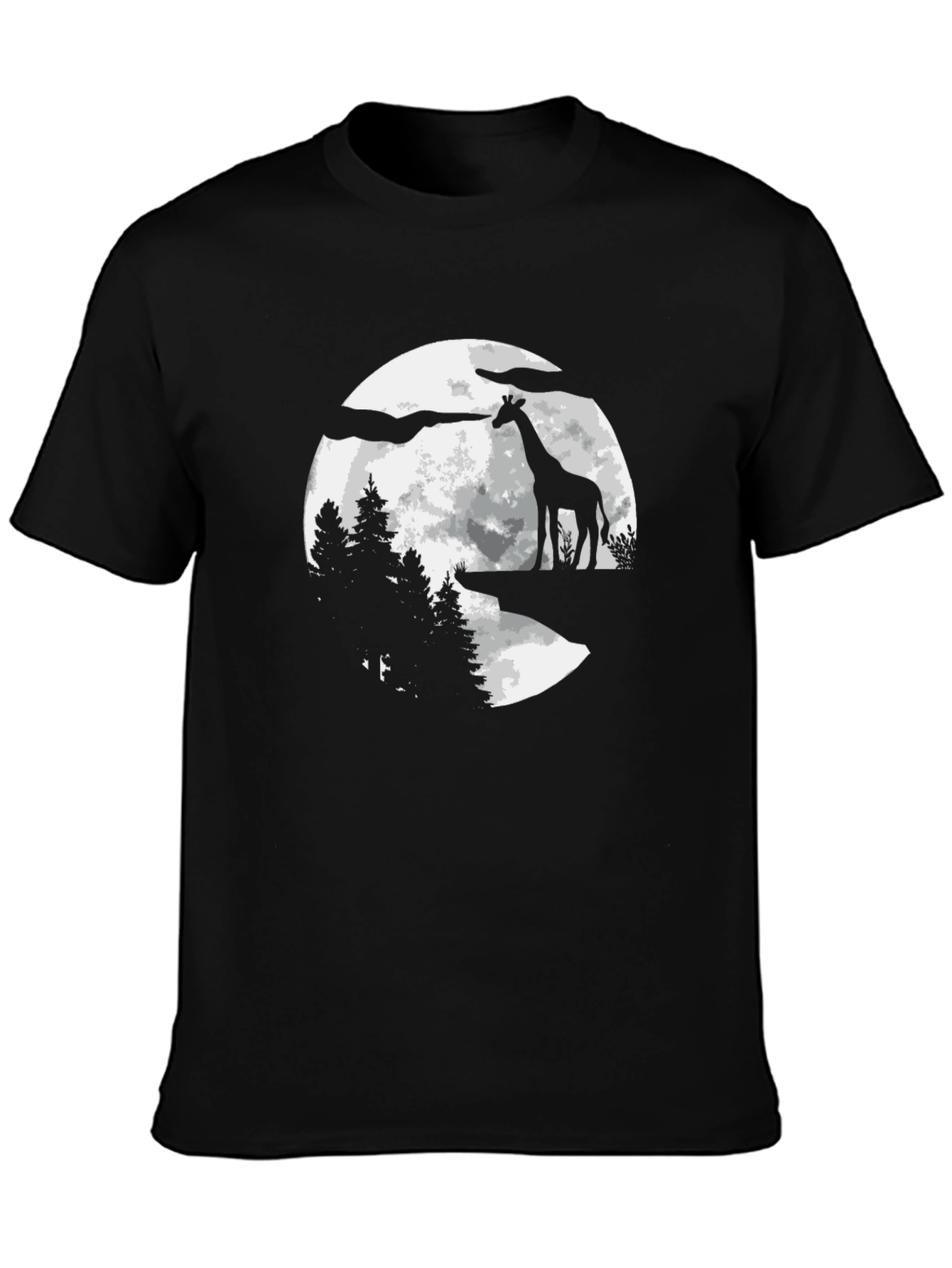 Giraffe Moon Silhouette Black T-Shirt