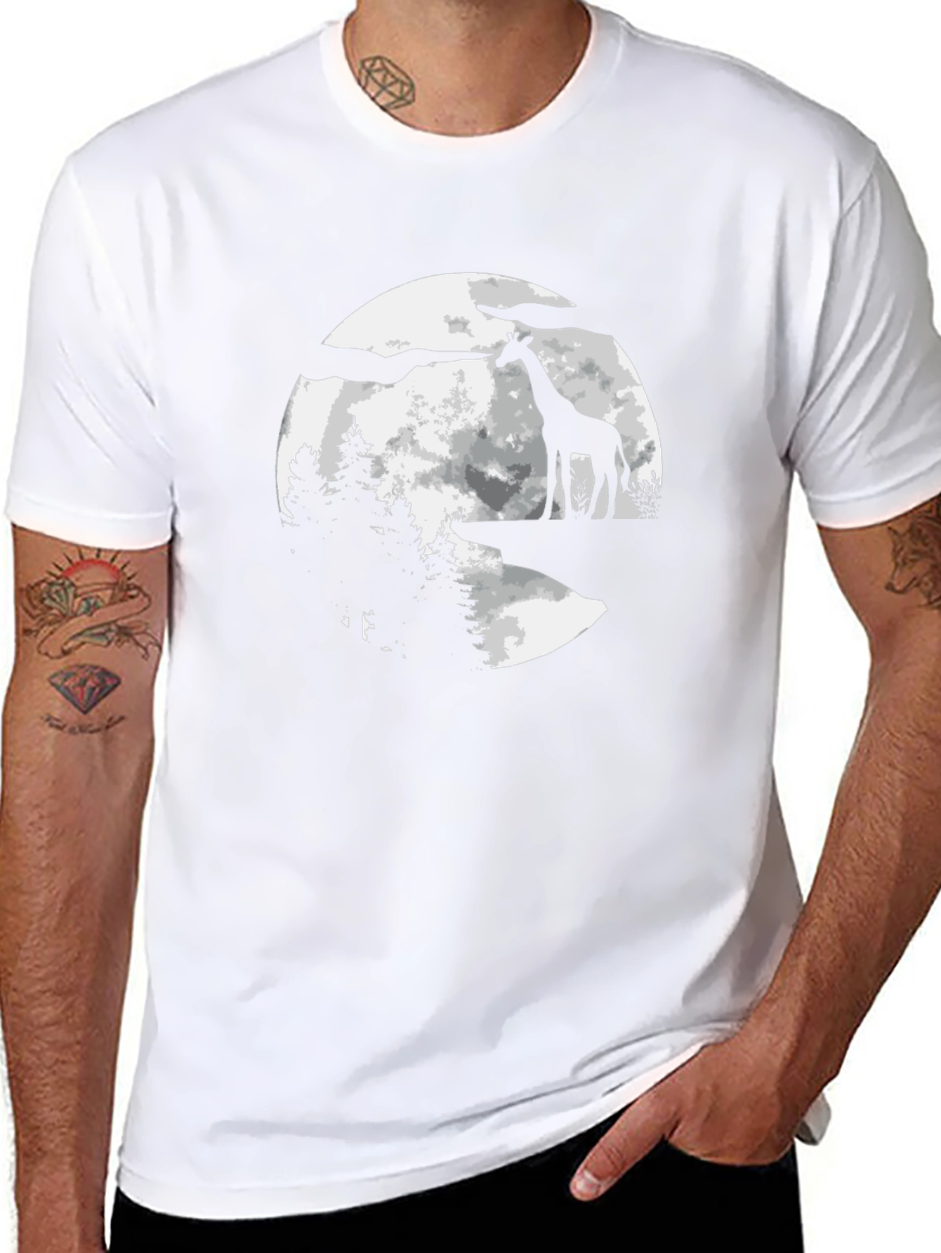 Giraffe Moon Silhouette Black T-Shirt