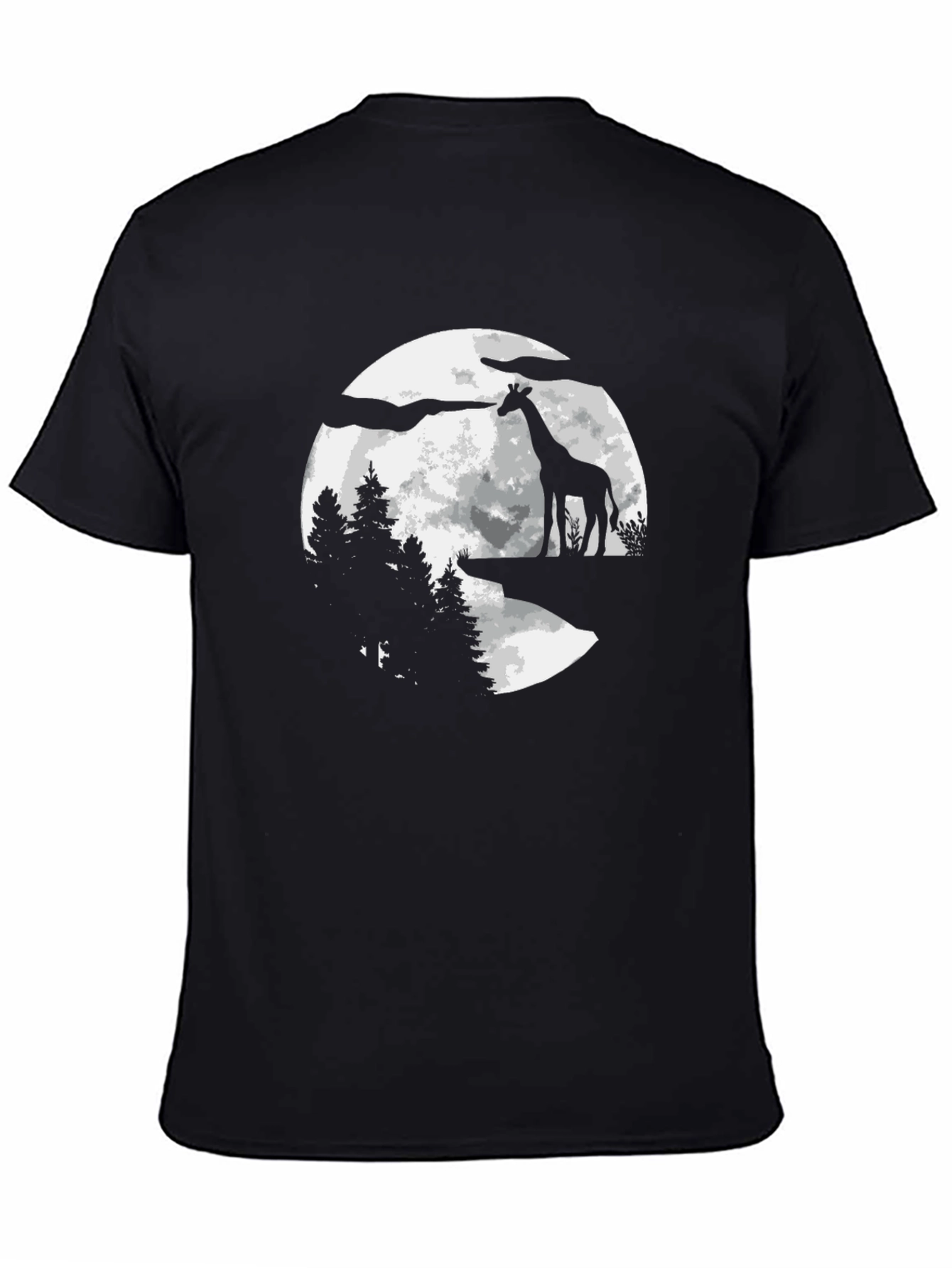 Giraffe Moon Silhouette Black T-Shirt