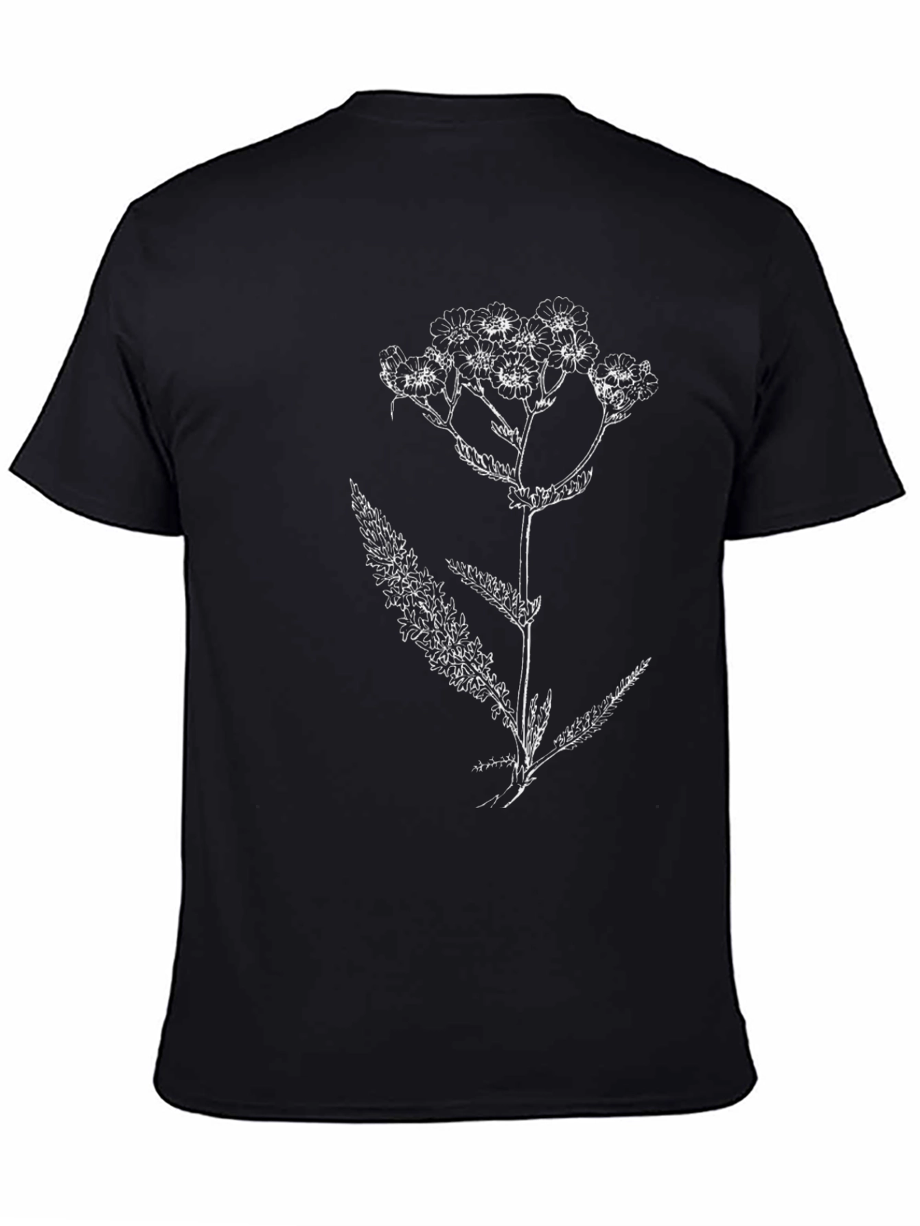 Botanical Print Tee - Black Cotton T-Shirt