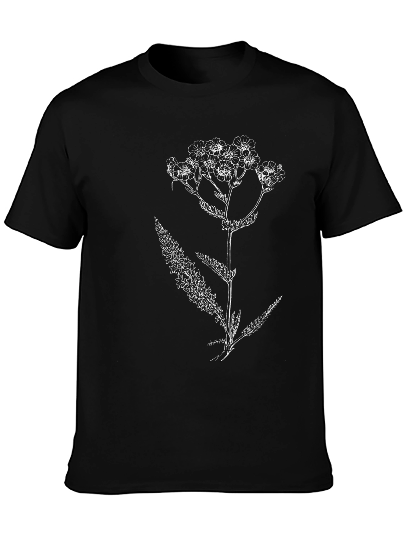 Botanical Print Tee - Black Cotton T-Shirt