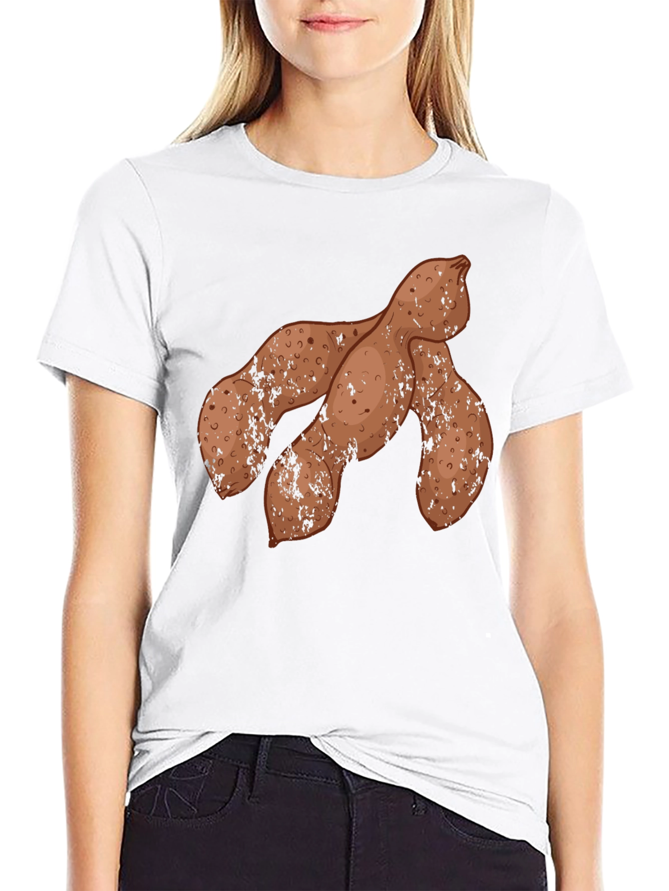 Novelty Yam Print Black Crew Neck Tee
