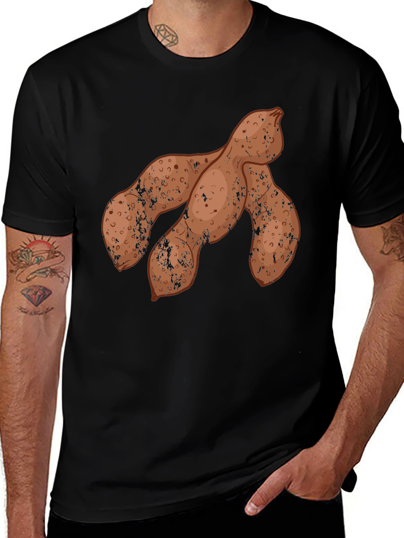 Novelty Yam Print Black Crew Neck Tee