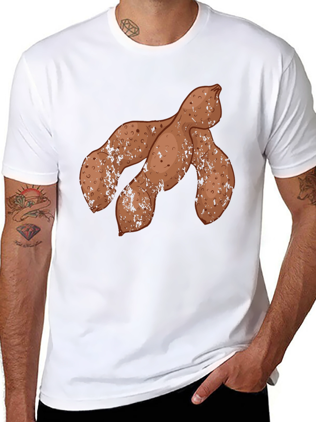 Novelty Yam Print Black Crew Neck Tee
