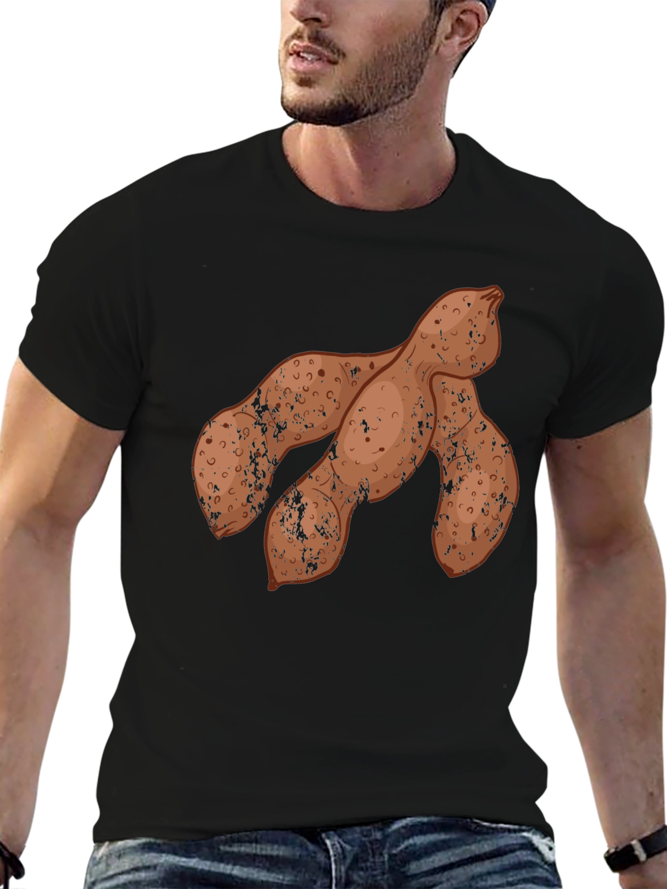 Novelty Yam Print Black Crew Neck Tee