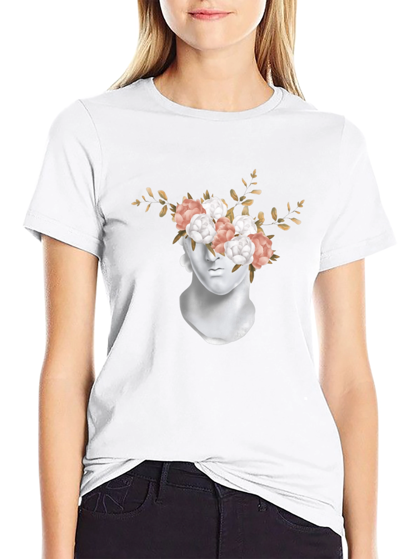 Floral Statue Graphic T-Shirt - Modern Art Tee