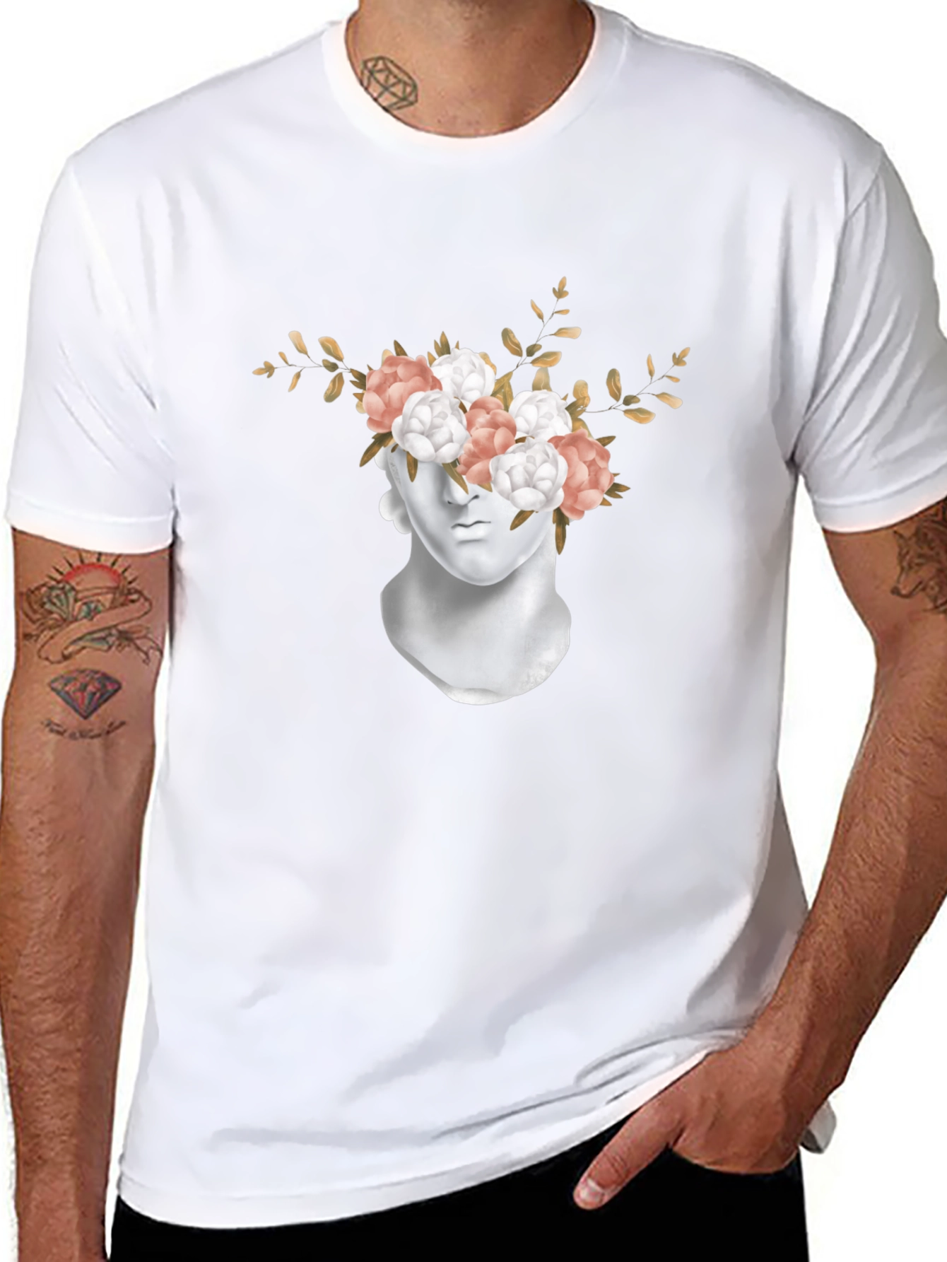 Floral Statue Graphic T-Shirt - Modern Art Tee