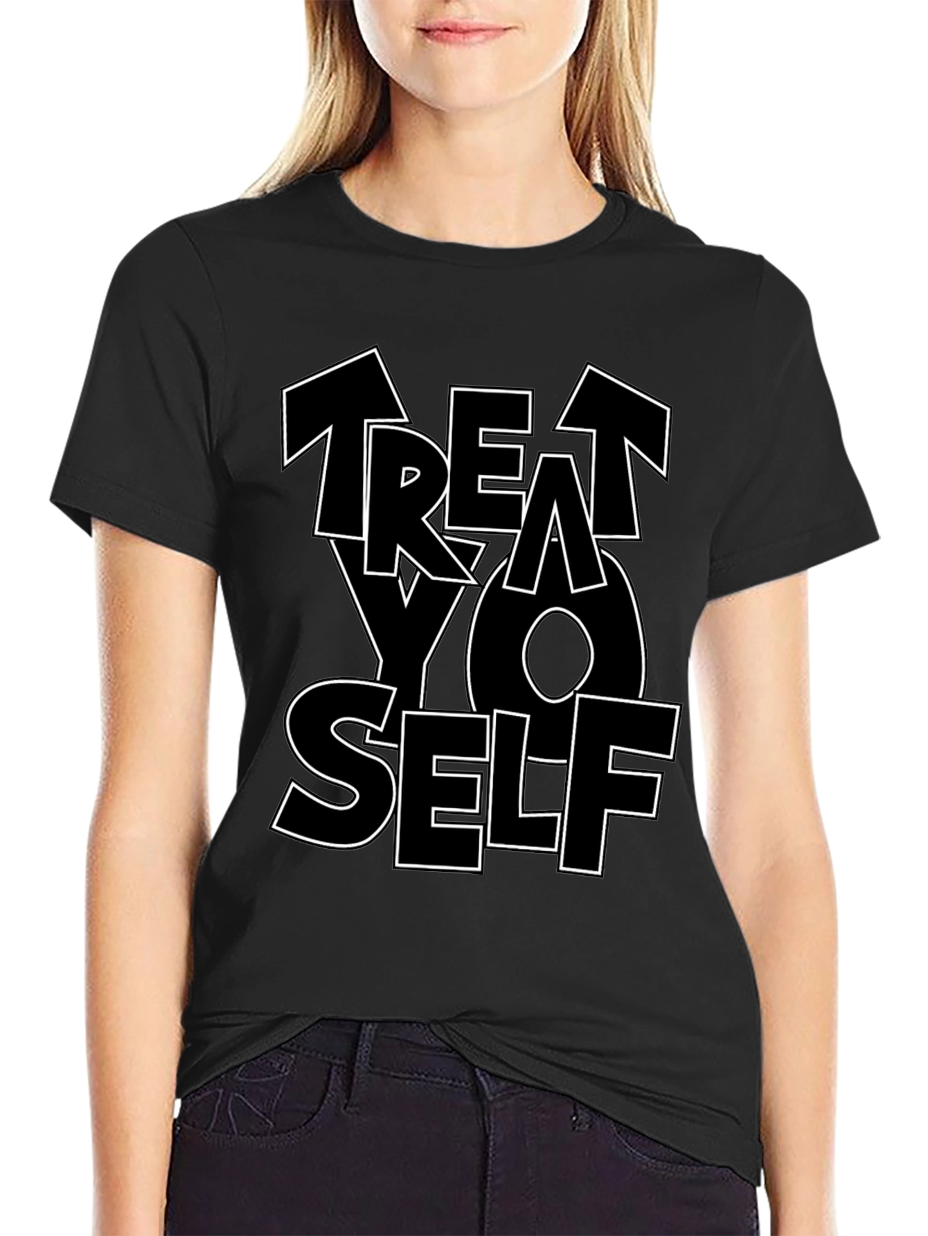 Treat Yo Self Black Graphic Tee