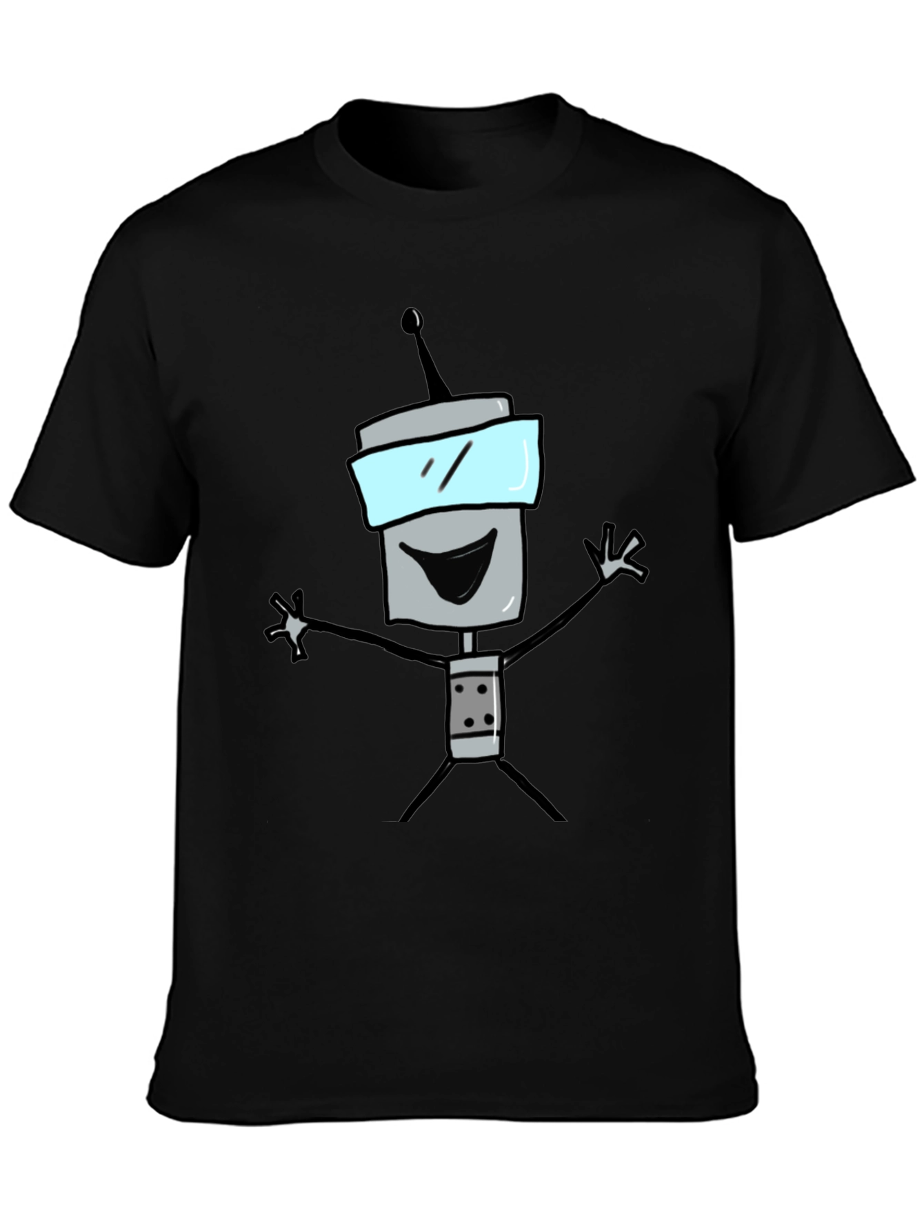 Fun Robot Graphic Tee - Black Cotton T-Shirt
