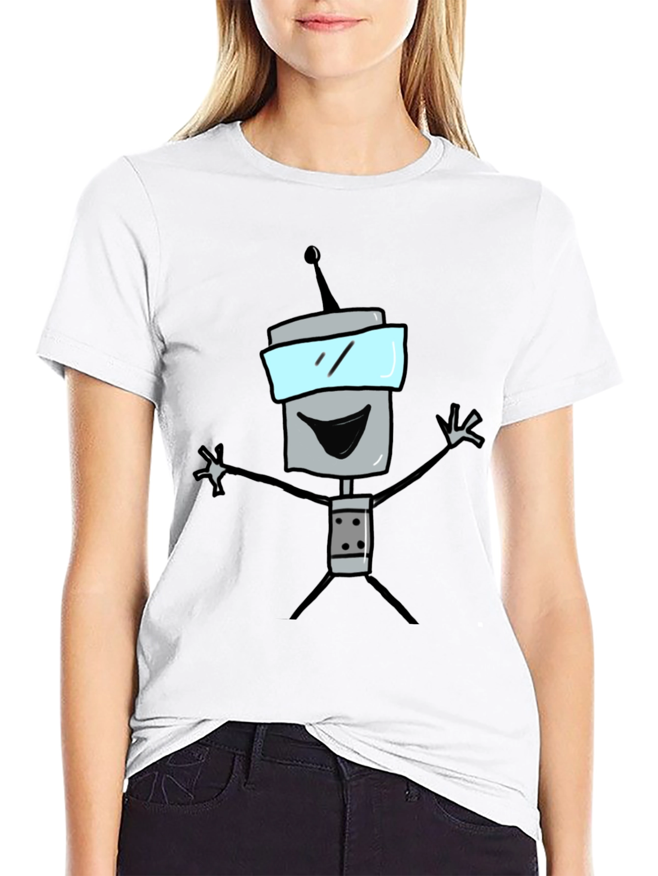 Fun Robot Graphic Tee - Black Cotton T-Shirt